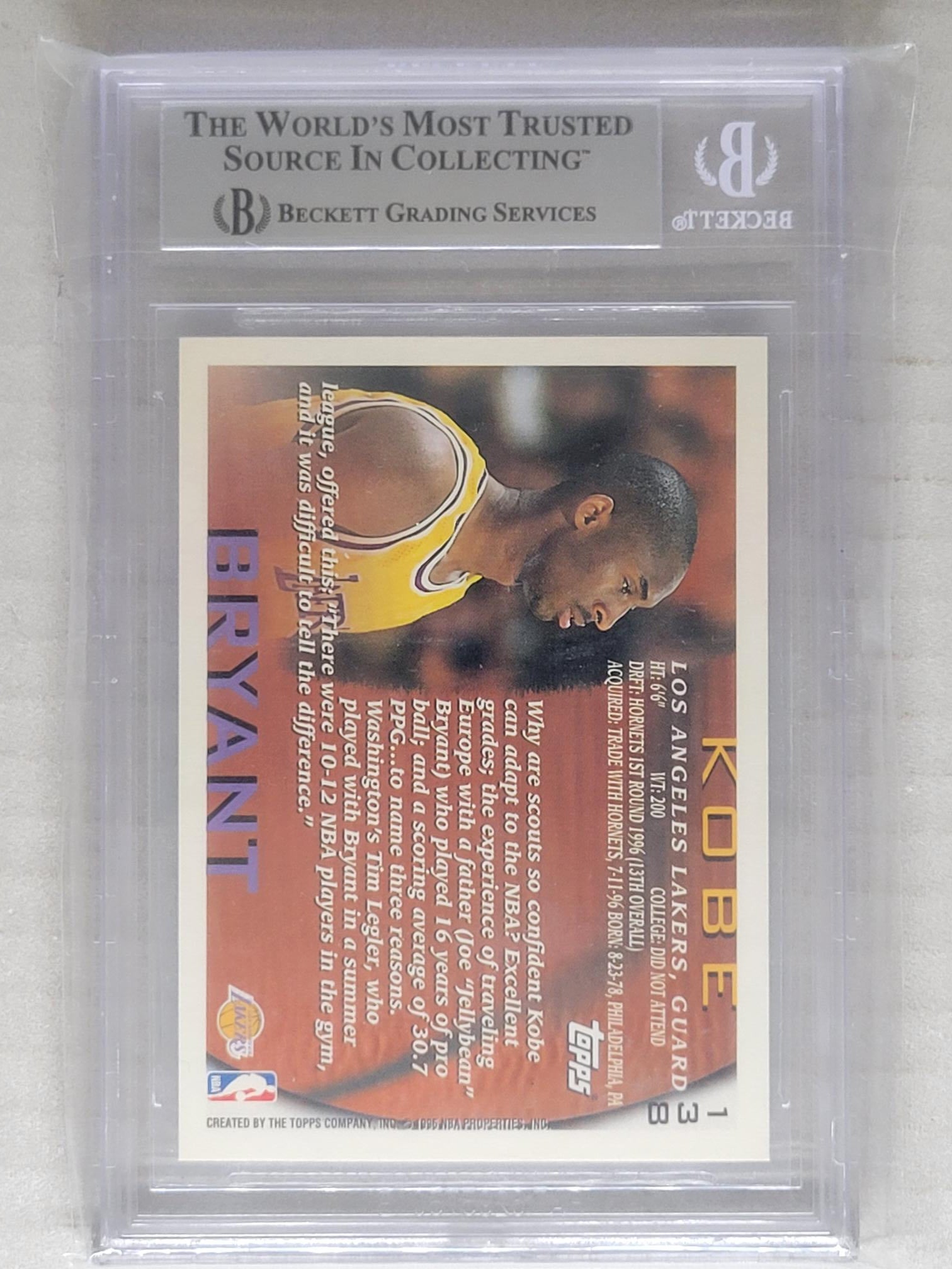 1996-97 Topps Kobe Bryant Rookie RC #138 Lakers BGS 9