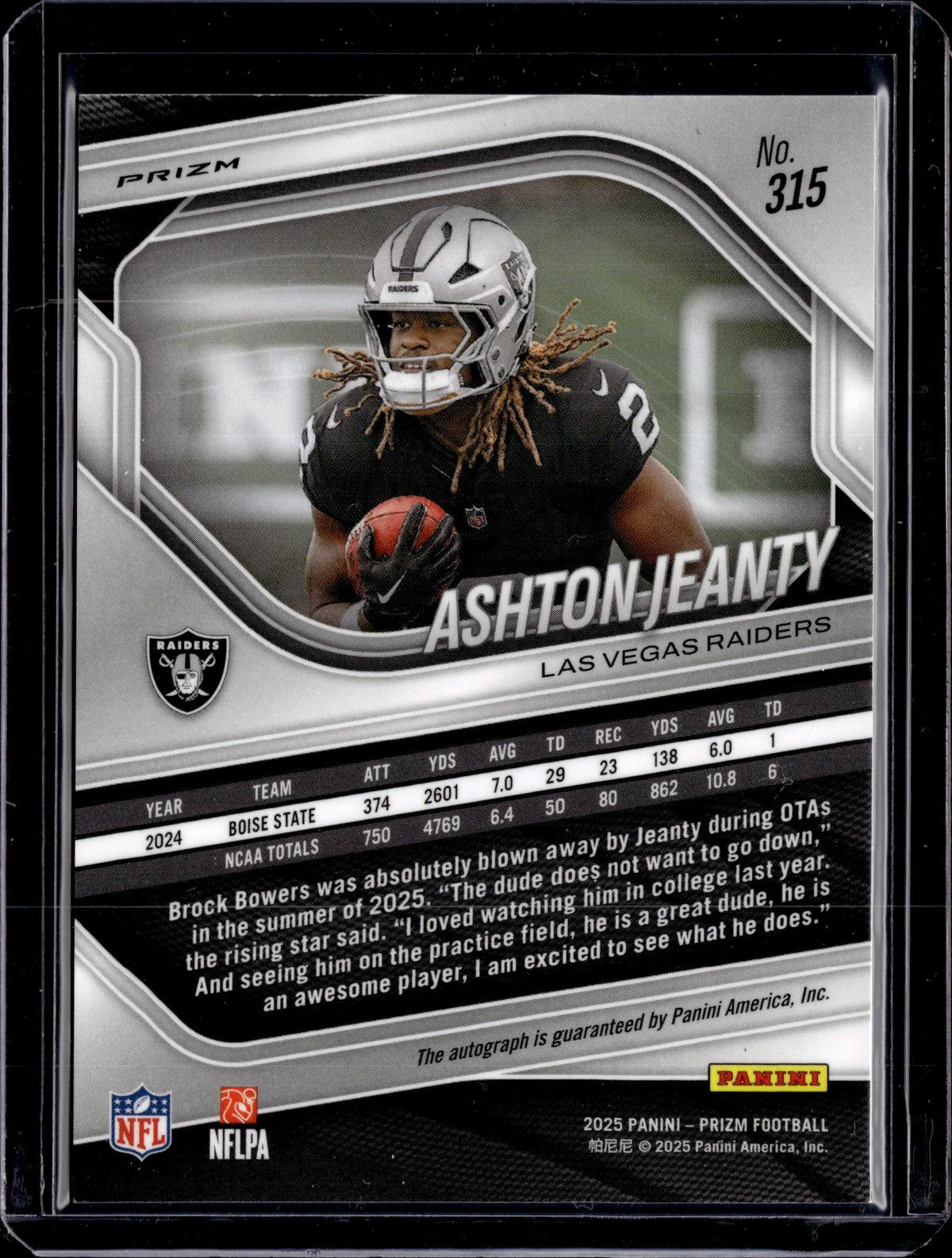 2025 Panini Silver Prizm Rookie Auto Ashton Jeanty #315