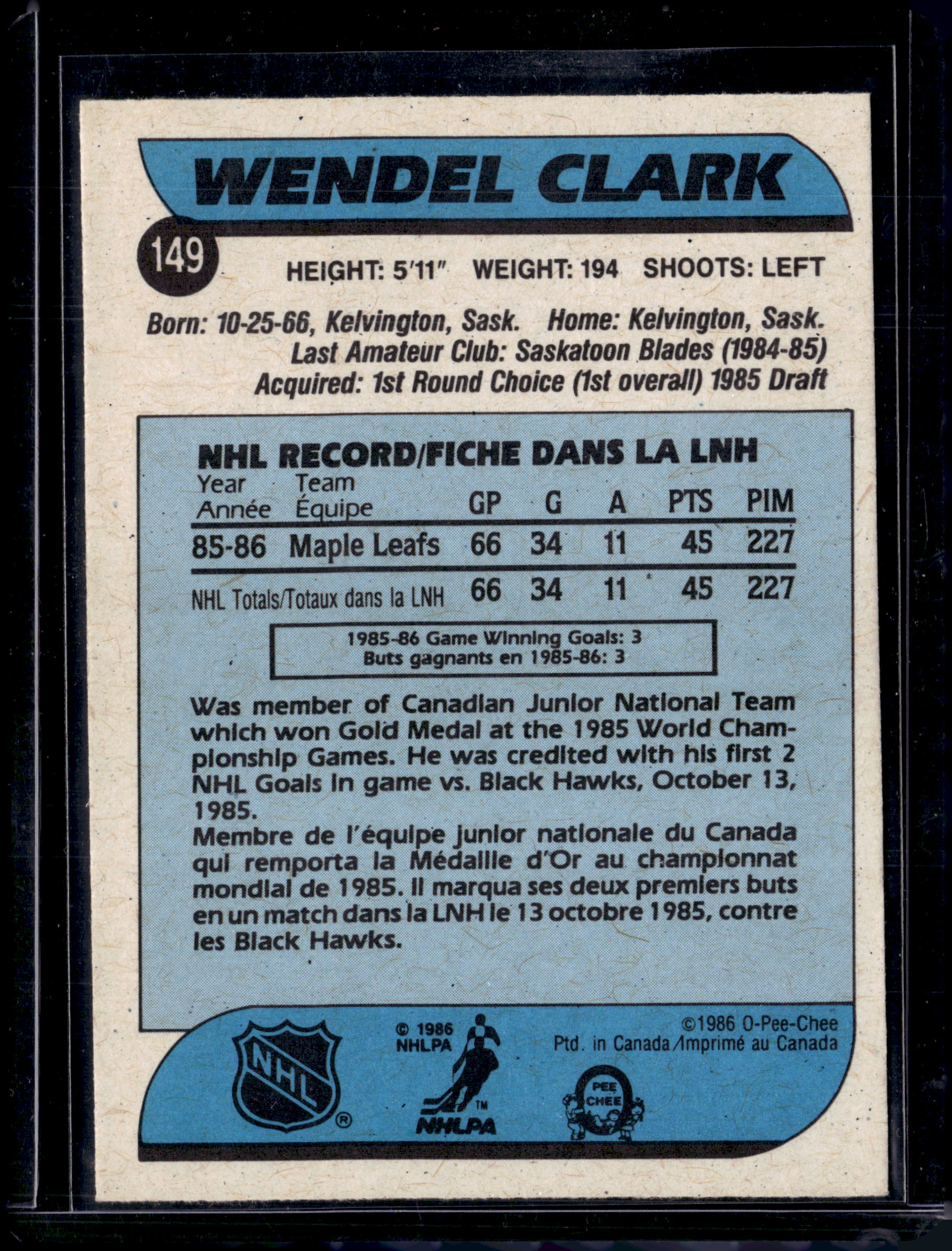 1986 O-Pee-Chee Wendel Clark #149
