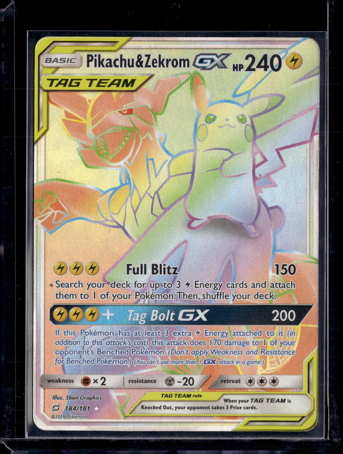 Pikachu & Zekrom GX - 184/181 - Pokemon Team Up Sun & Moon Secret Rare Card