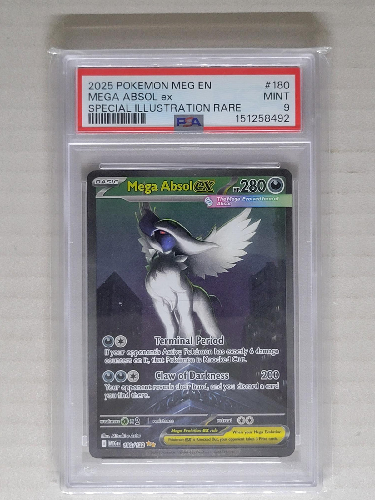 2025 Pokemon TCG Mega Absol ex 180/132 Me01 Mega Evolution SIR Holo PSA 9
