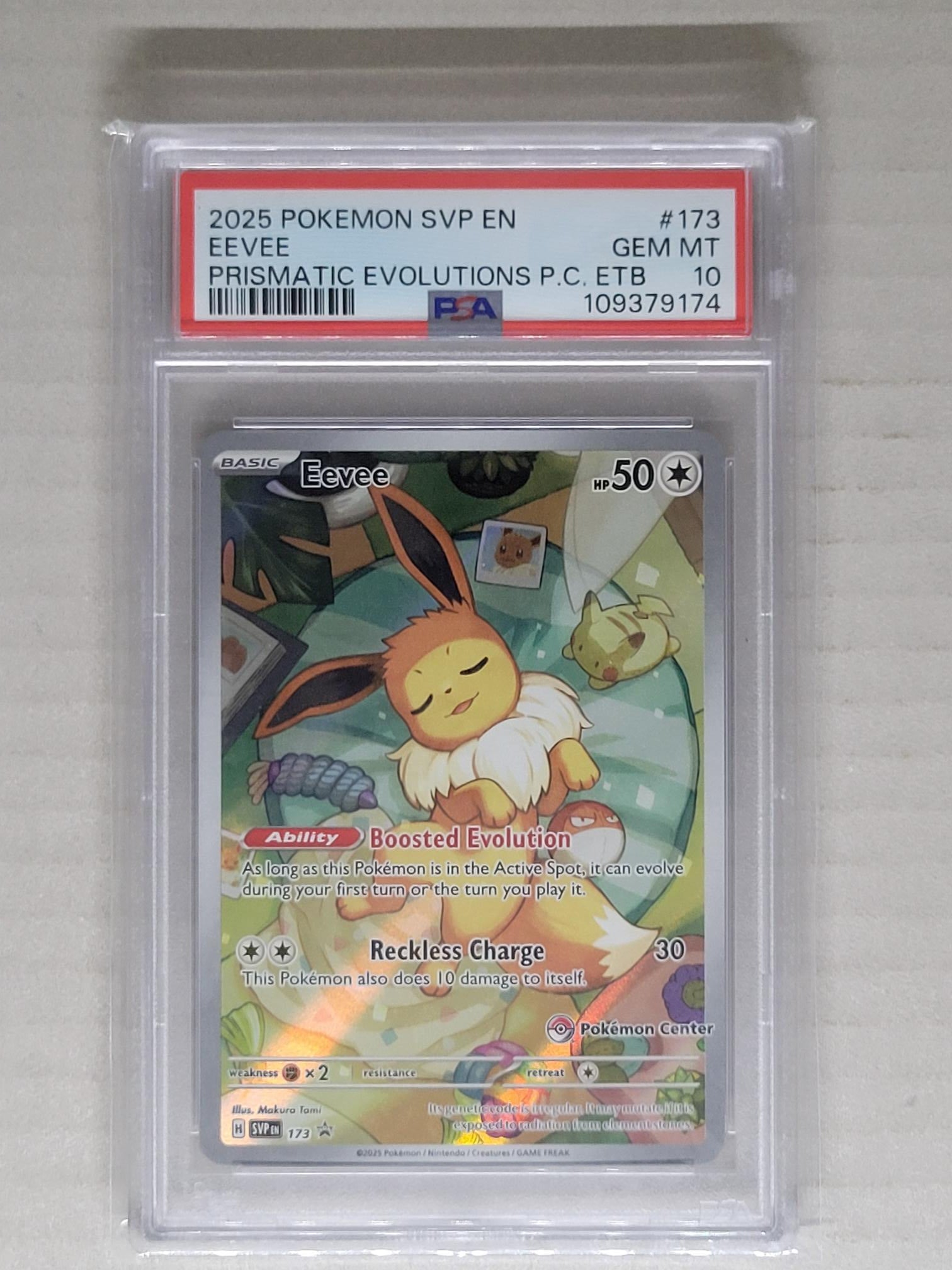 2025 Pokemon Scarlet and Violet Black Star Prismatic Evolutions Promo Pokemon Center Elite Trainer Box Eevee #173 PSA 10