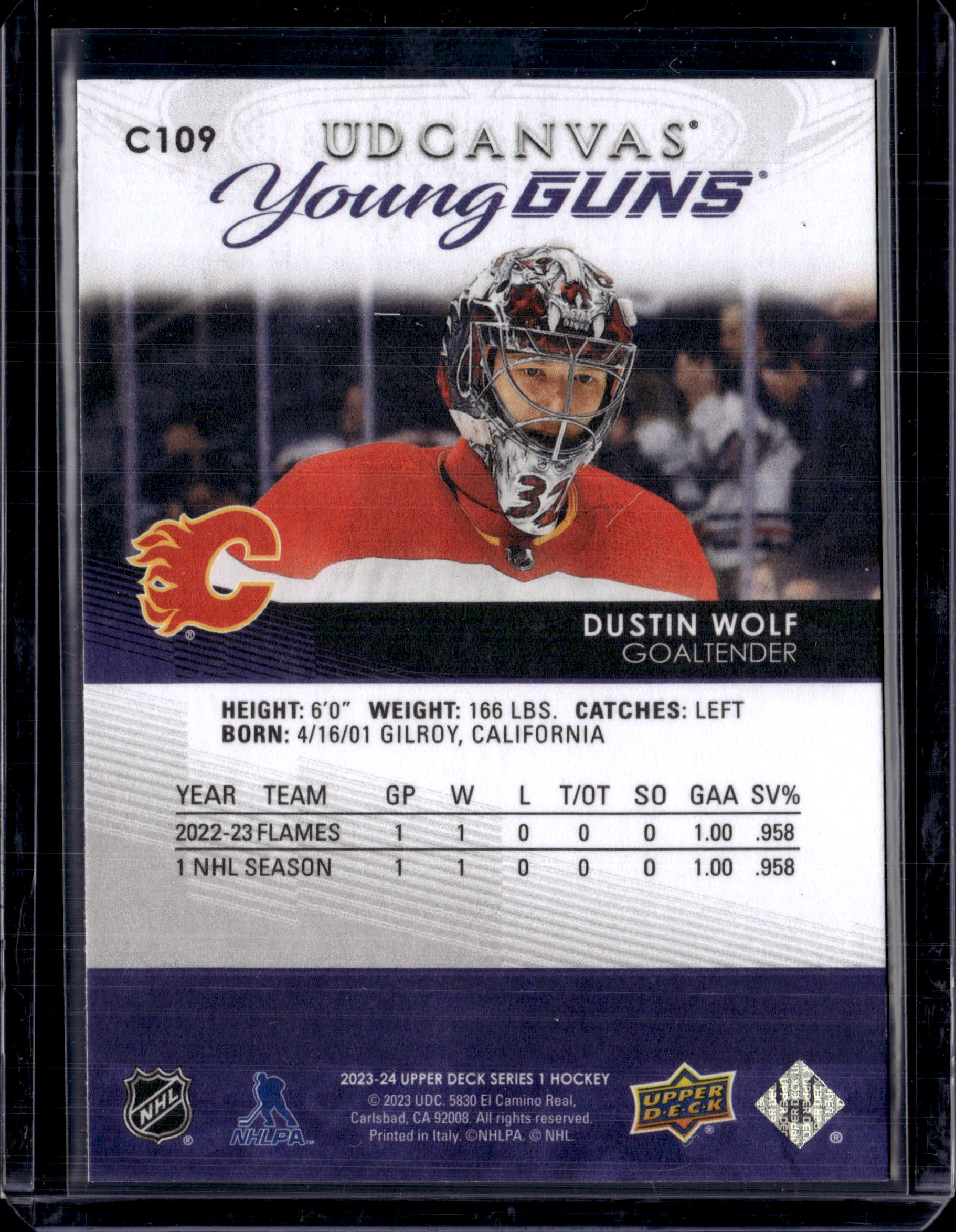 2023-24 UD Series 1 Dustin Wolf Canvas Young Guns