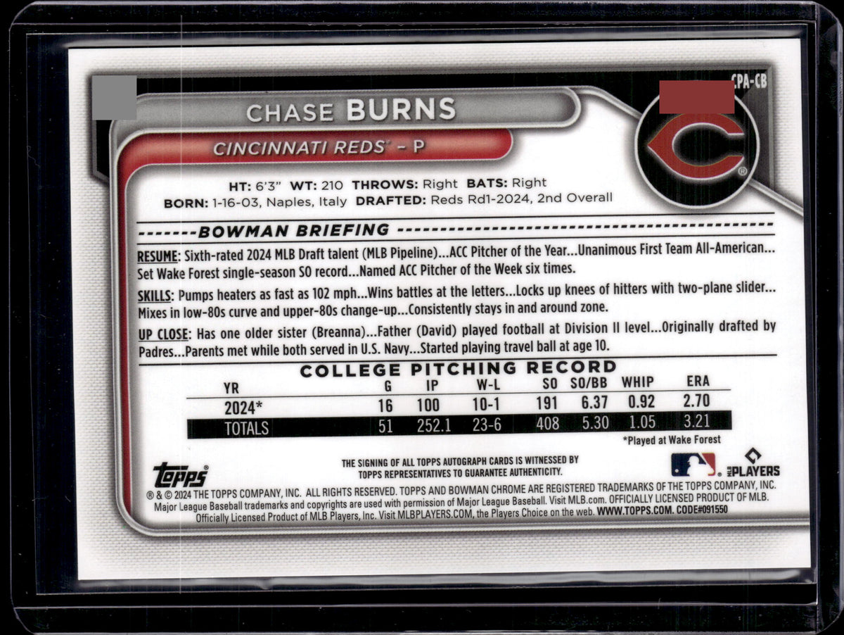2024 Bowman Chrome 1st Bowman Aqua Lava Refractor Chase Burns /199