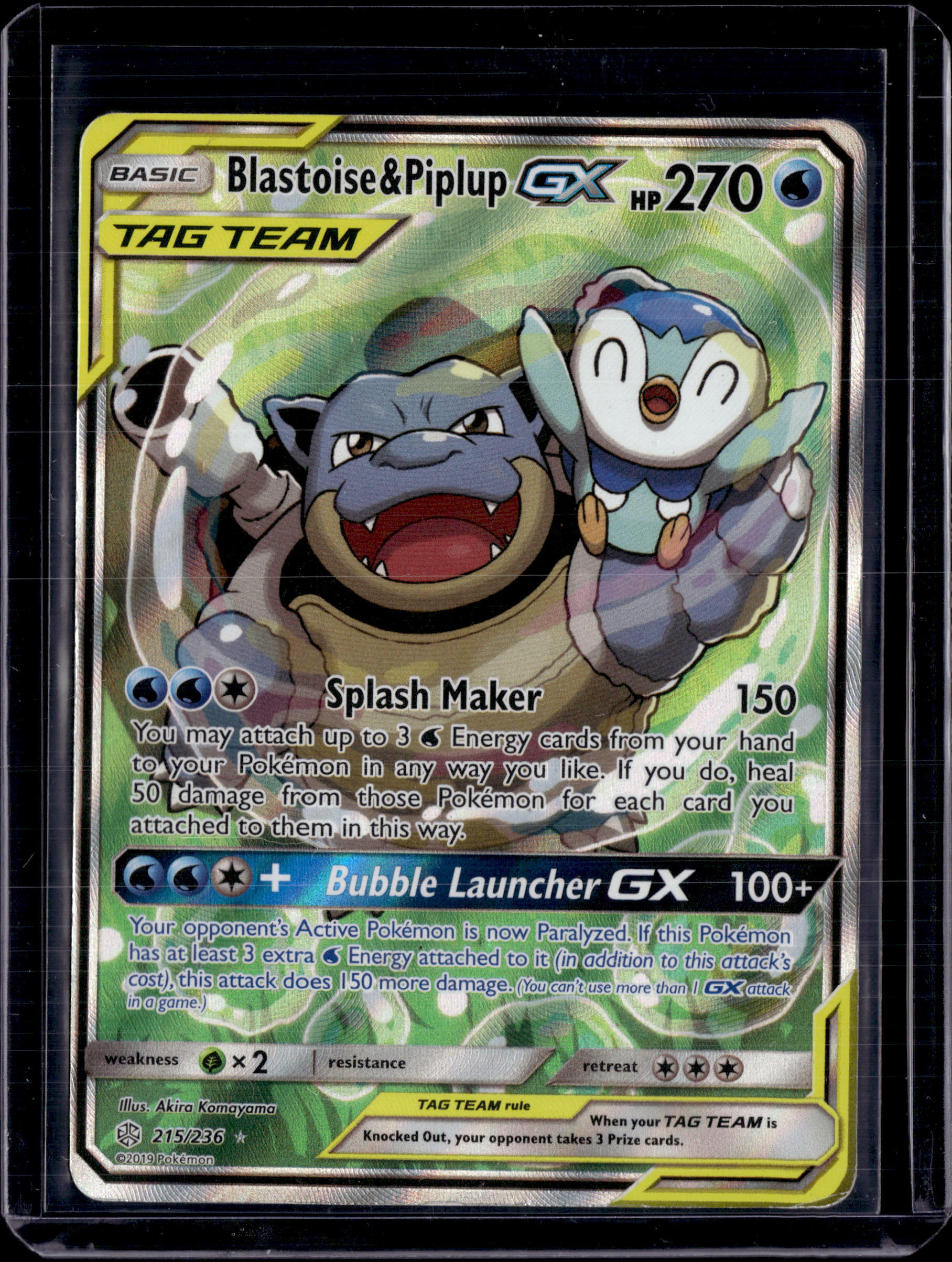 2019 Cosmic Eclipse Blastoise & Piplup GX Tag Team 215/236 DMG