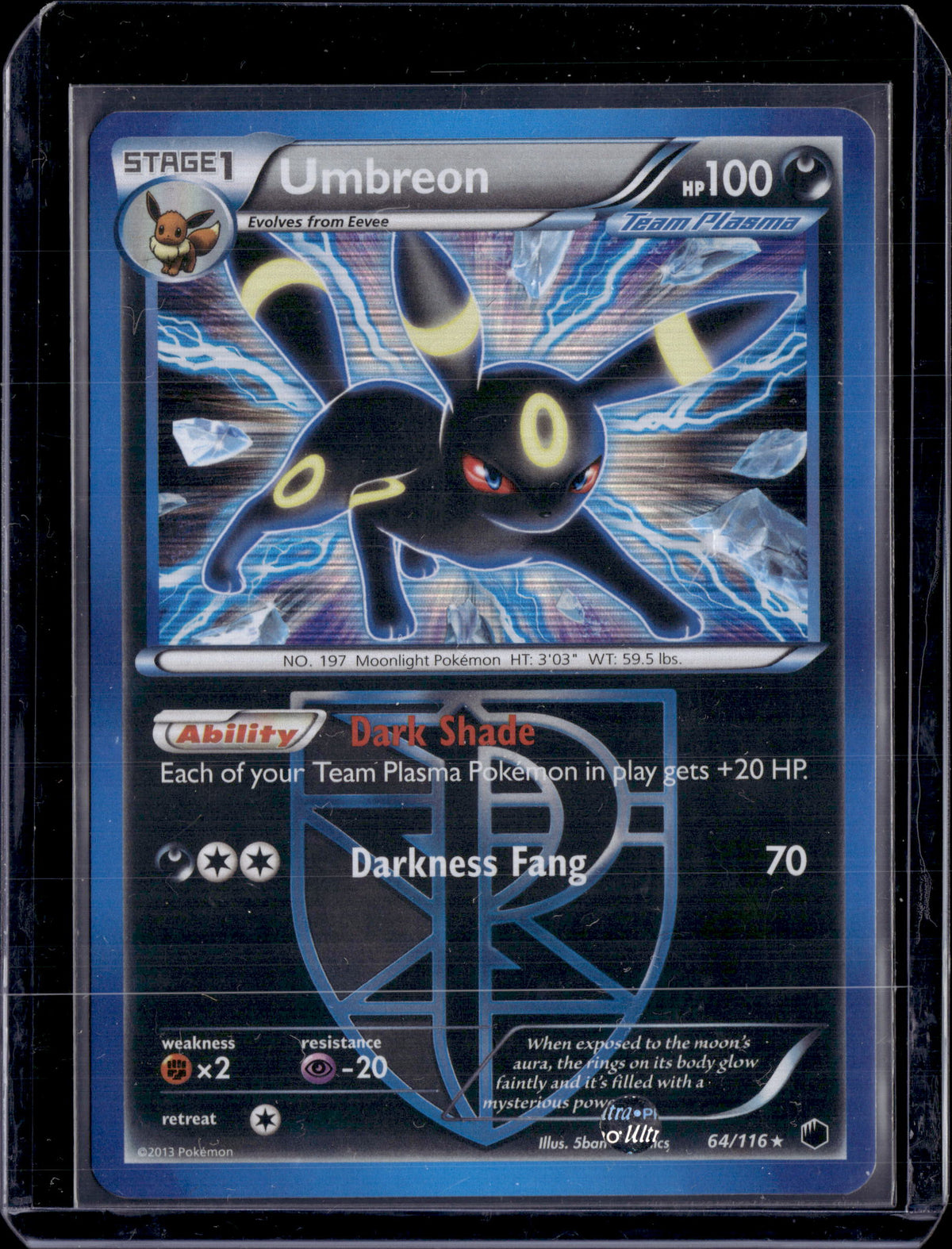 2013 Pokemon Black and White Plasma Freeze Umbreon Holo 64/116
