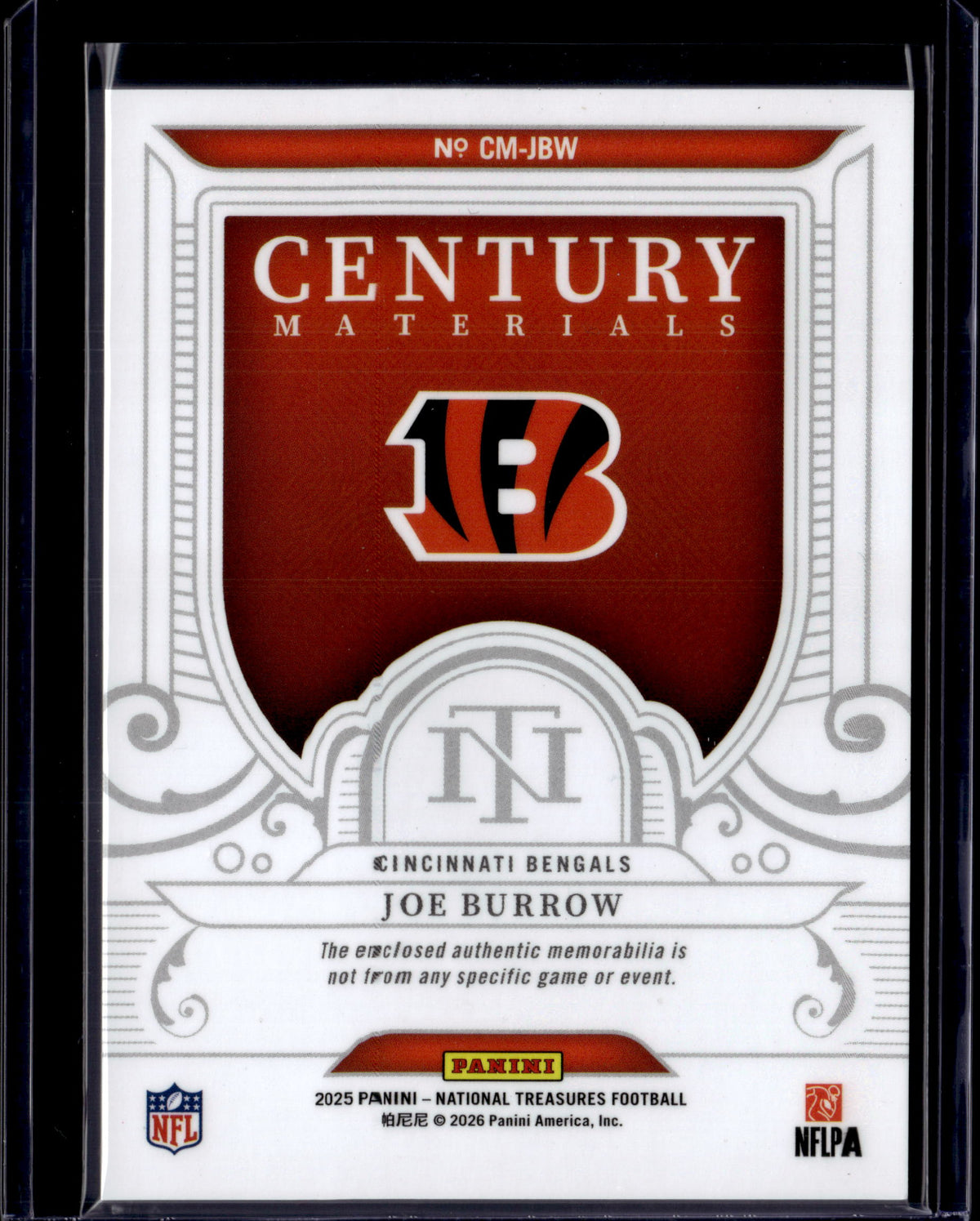 2025 Panini National Treasures Joe Burrow Century Materials /99