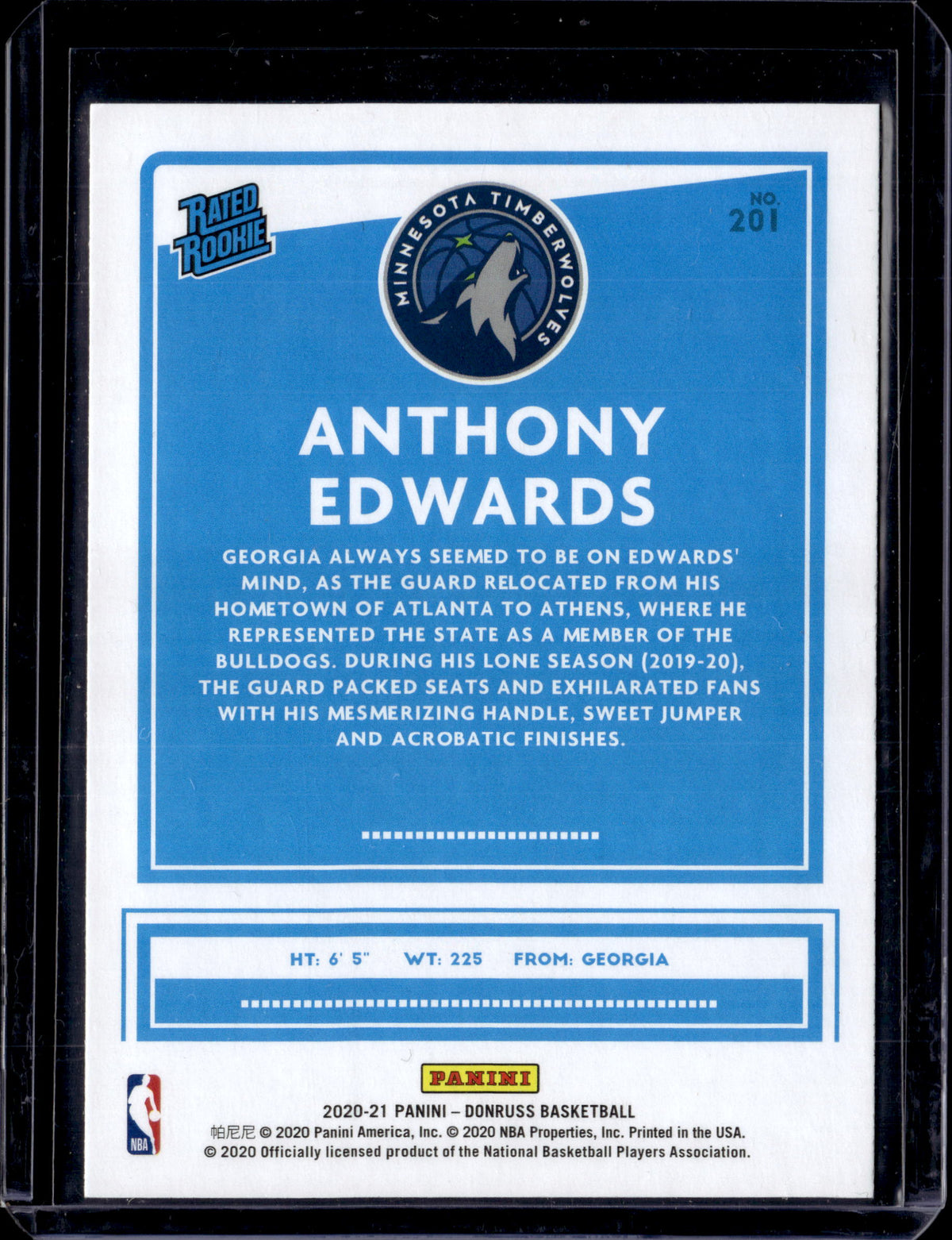 2020-21 Donruss Anthony Edwards Yellow Rated Rookie