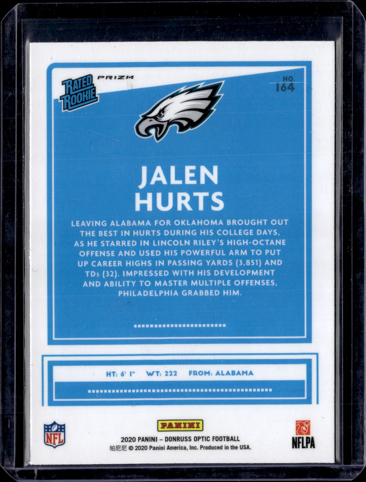2021 Donruss Optic Jalen Hurts Blue Scope Rated Rookie