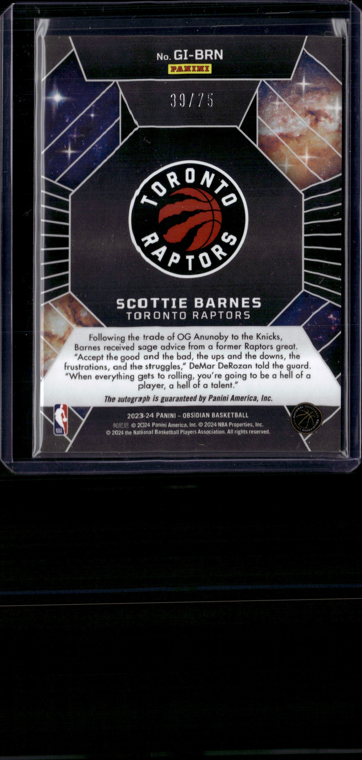 2023-24 Panini Obsidian Scottie Barnes Orange Galaxy Ink /75