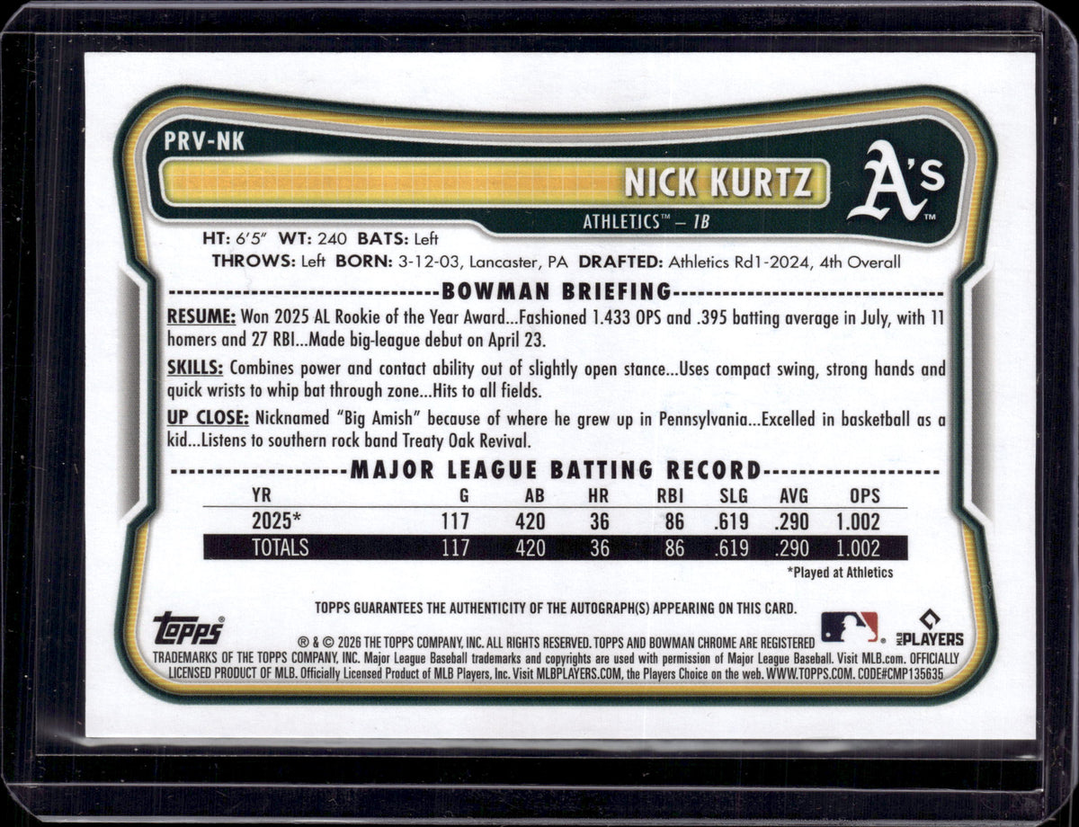 2026 Bowman Autograph Nick Kurtz