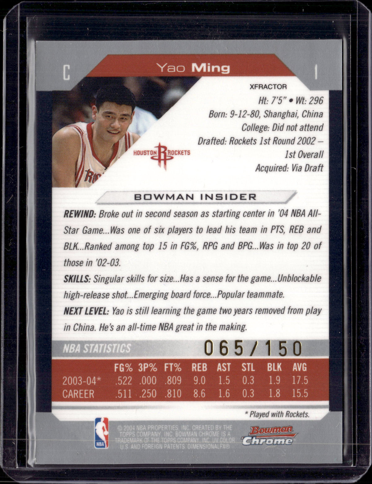 2004 Bowman Chrome Yao Ming X-Fractor /150