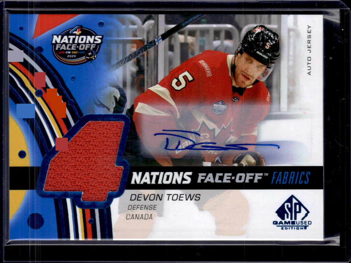 2025-26 SP Game Used Devon Toews 4 Nations Face Off Auto Jersey