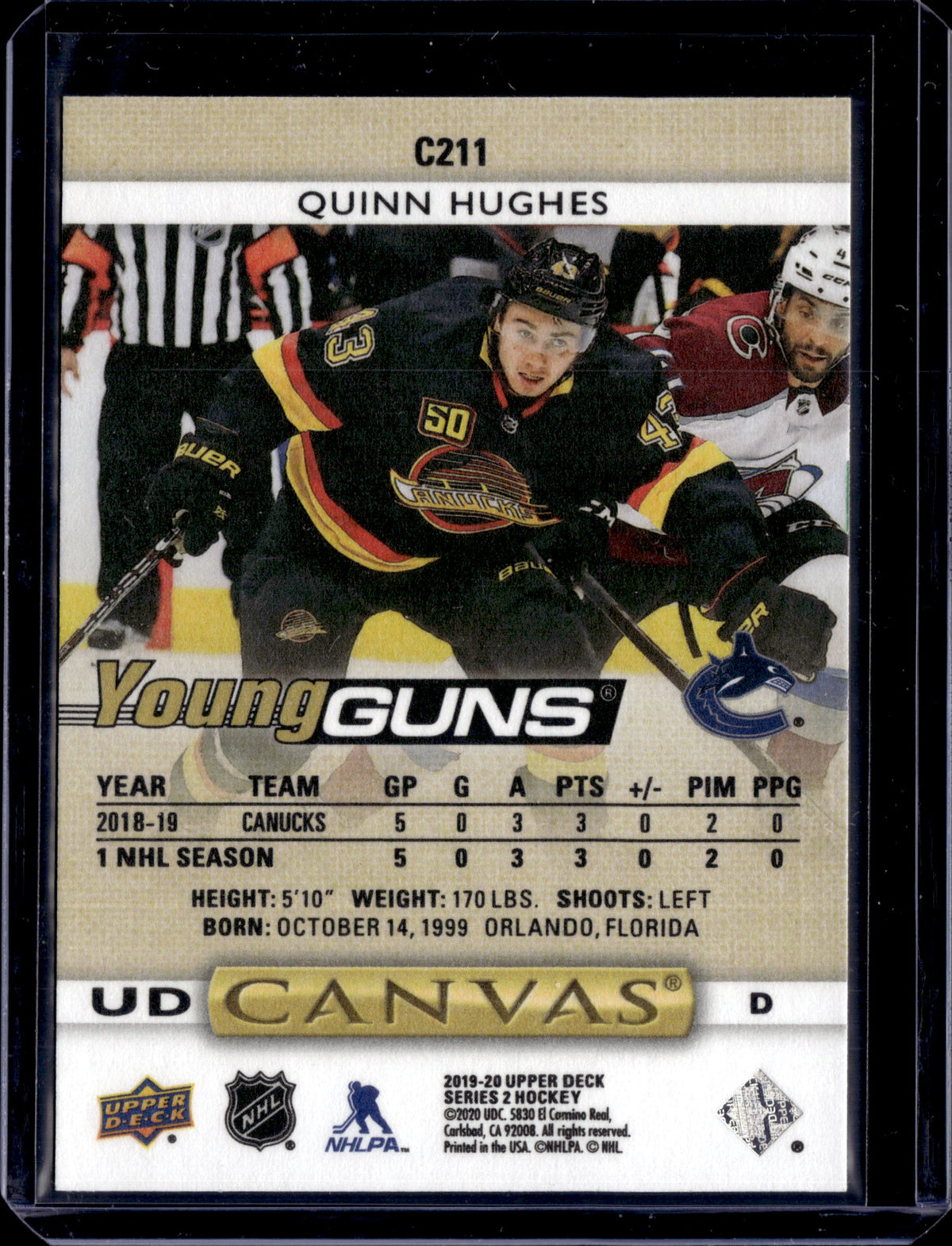 2019-20 UD Series 2 Quinn Hughes Young Guns Canvas