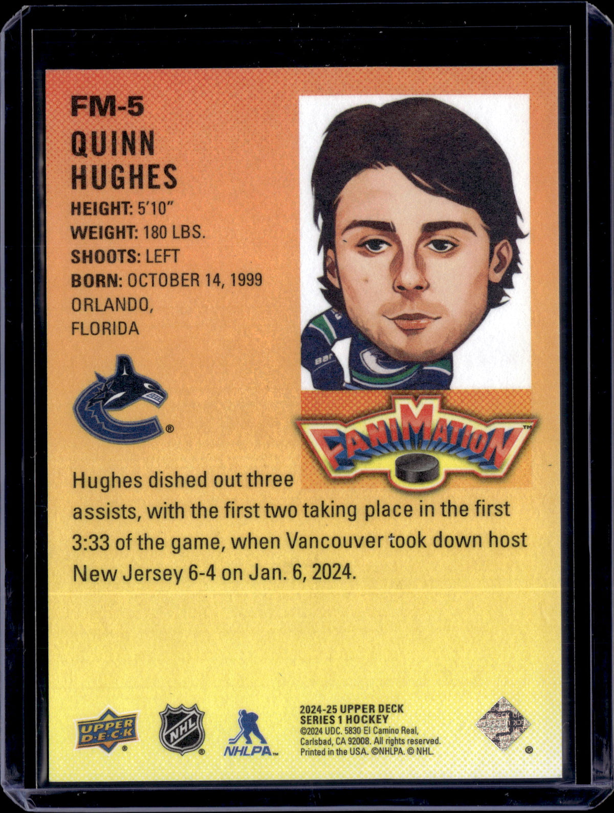 2024-25 UD Series 1 Quinn Hughes Fanimation
