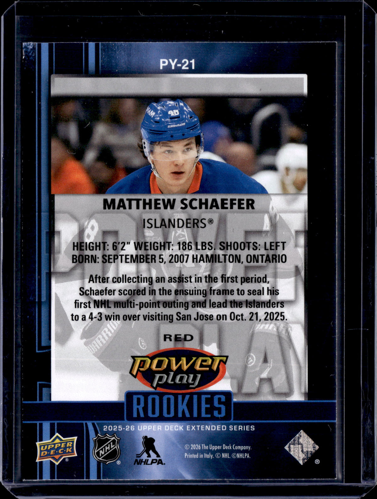 2025-26 UD Extended Matthew Schaefer PowerPlay Rookies /199