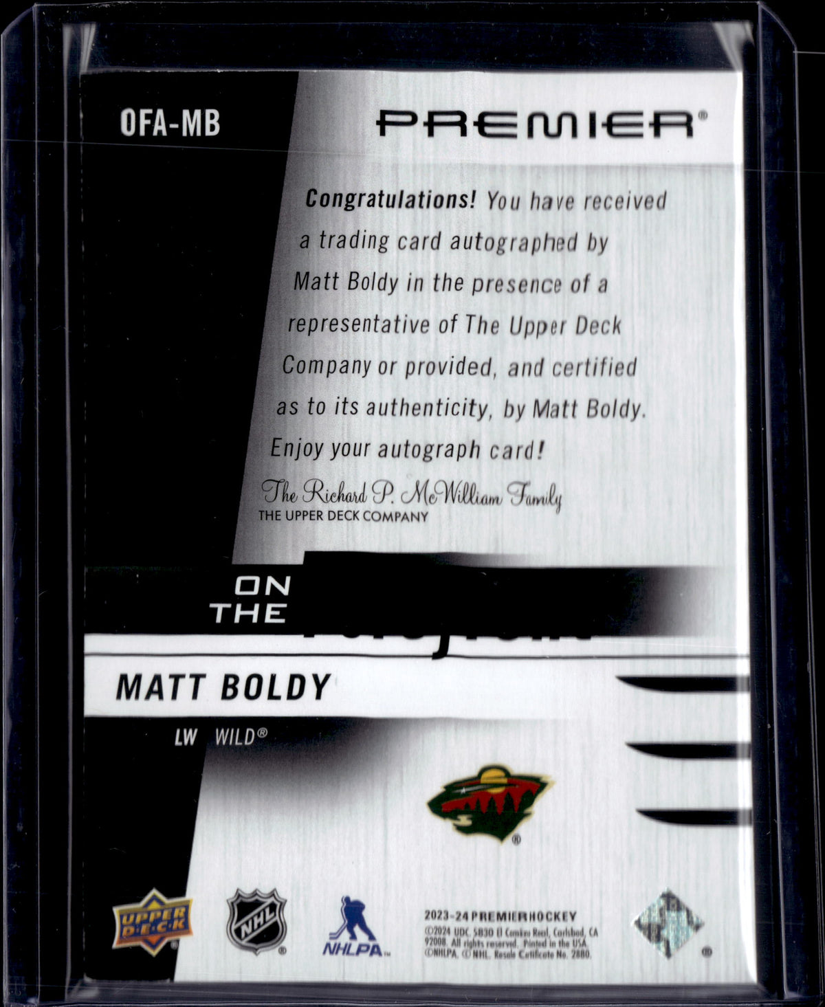 2023-24 Upper Deck Premier On The Forefront Auto /125 Matt Boldy
