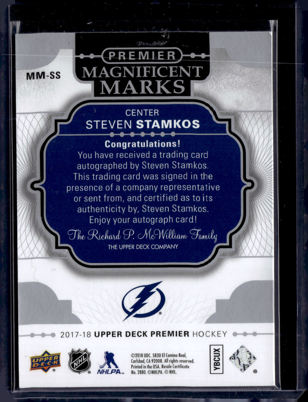 2017-18 Premier Steven Stamkos Magnificent Marks Auto