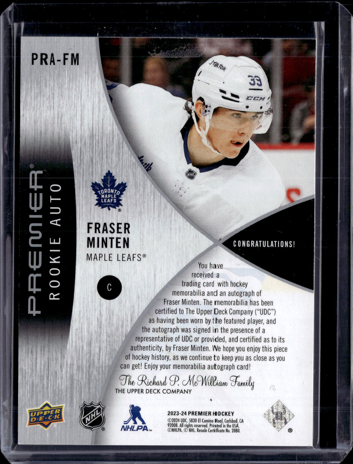 2023-24 Premier Fraser Minten Premier Rookie Auto /99