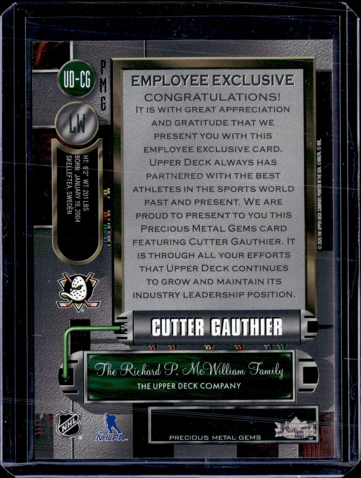2025-26 UD Employee Exclusive Cutter Gauthier Magenta Precious Metal Gems