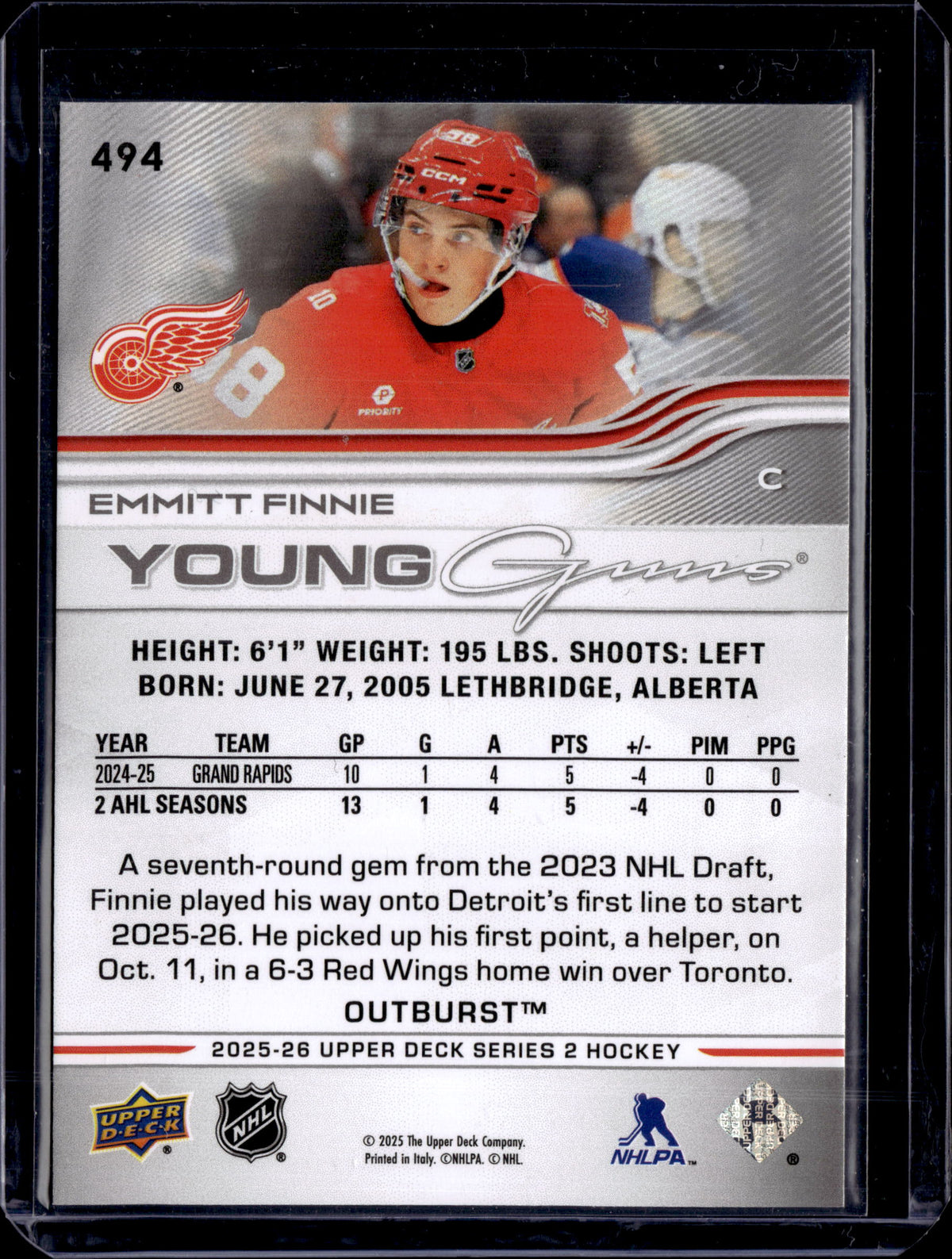 2025-26 Upper Deck Young Guns Outburst Emmitt Finnie #494