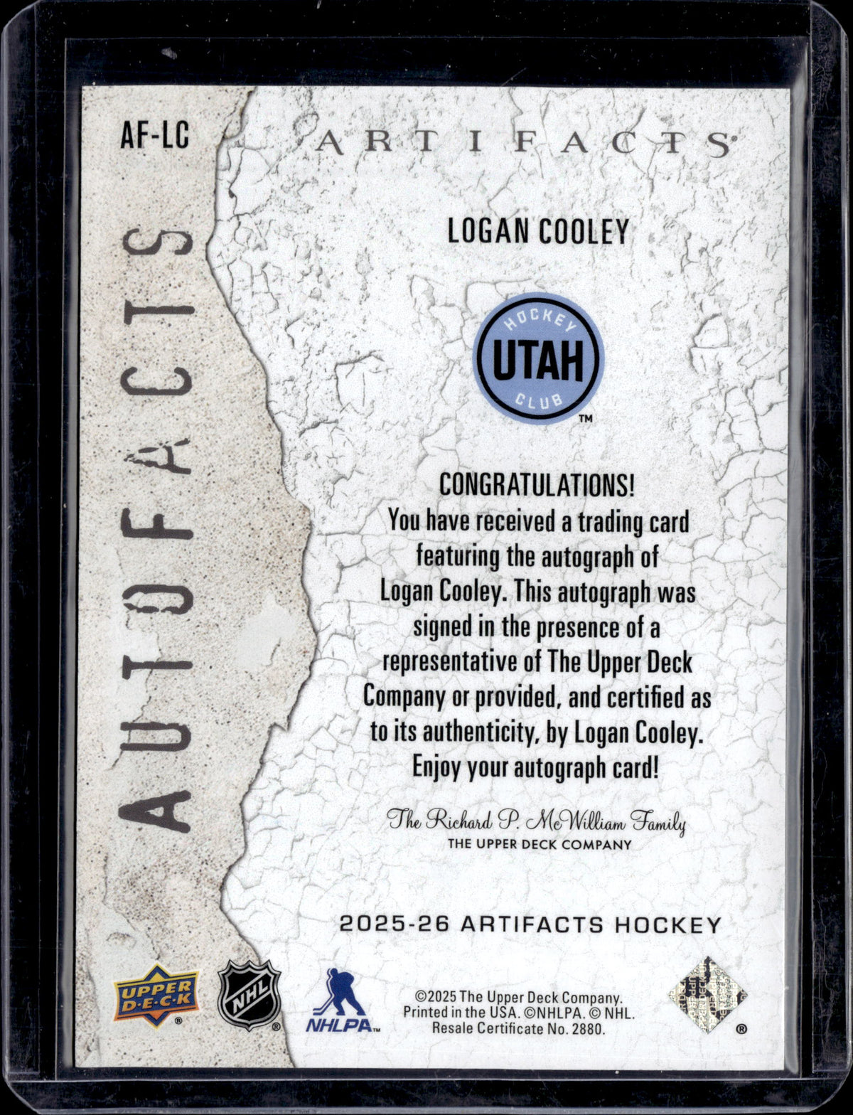 2025-26 Artifacts Logan Cooley Autofacts