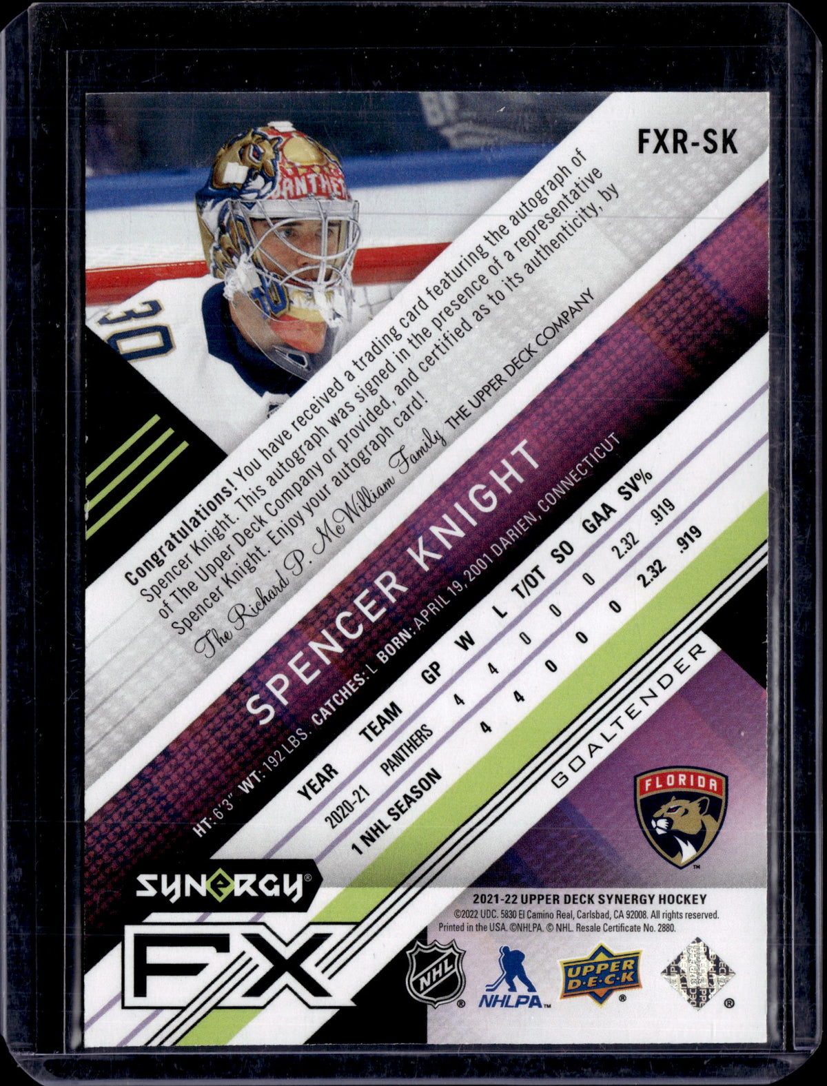 2021-22 Synergy Spencer Knight Green Rookie Auto /99