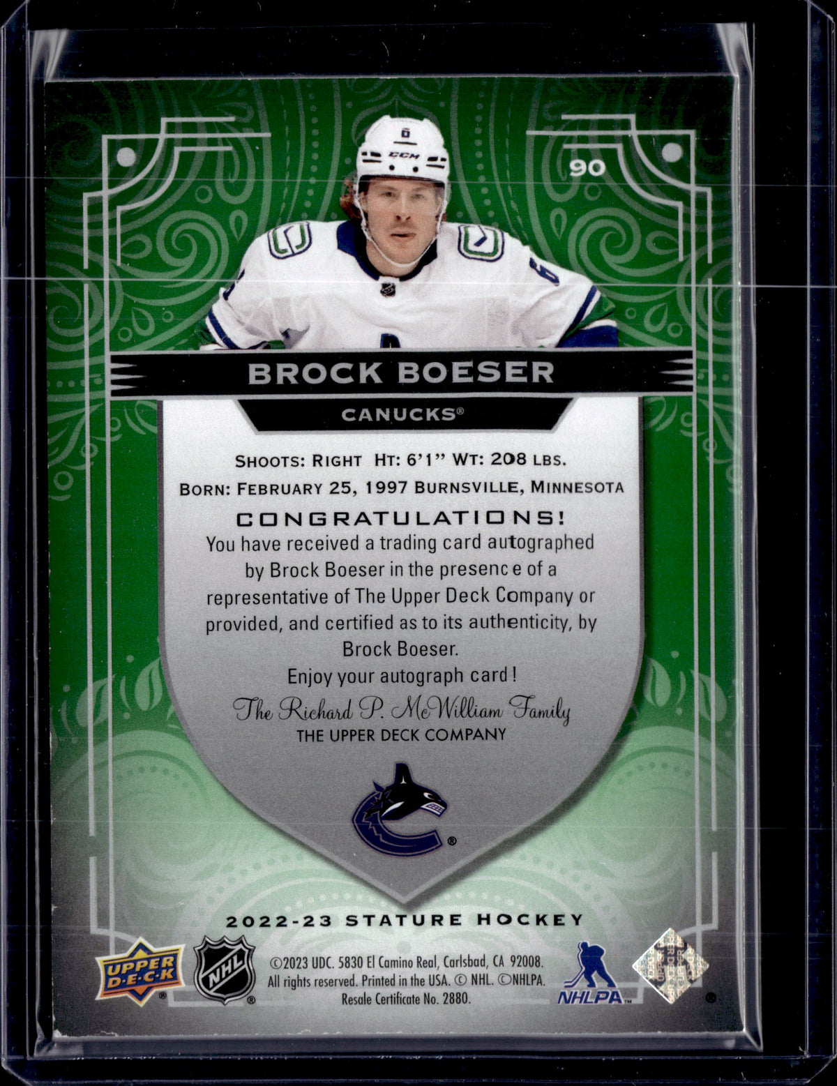 2022-23 Stature Brock Boeser Green Auto /10