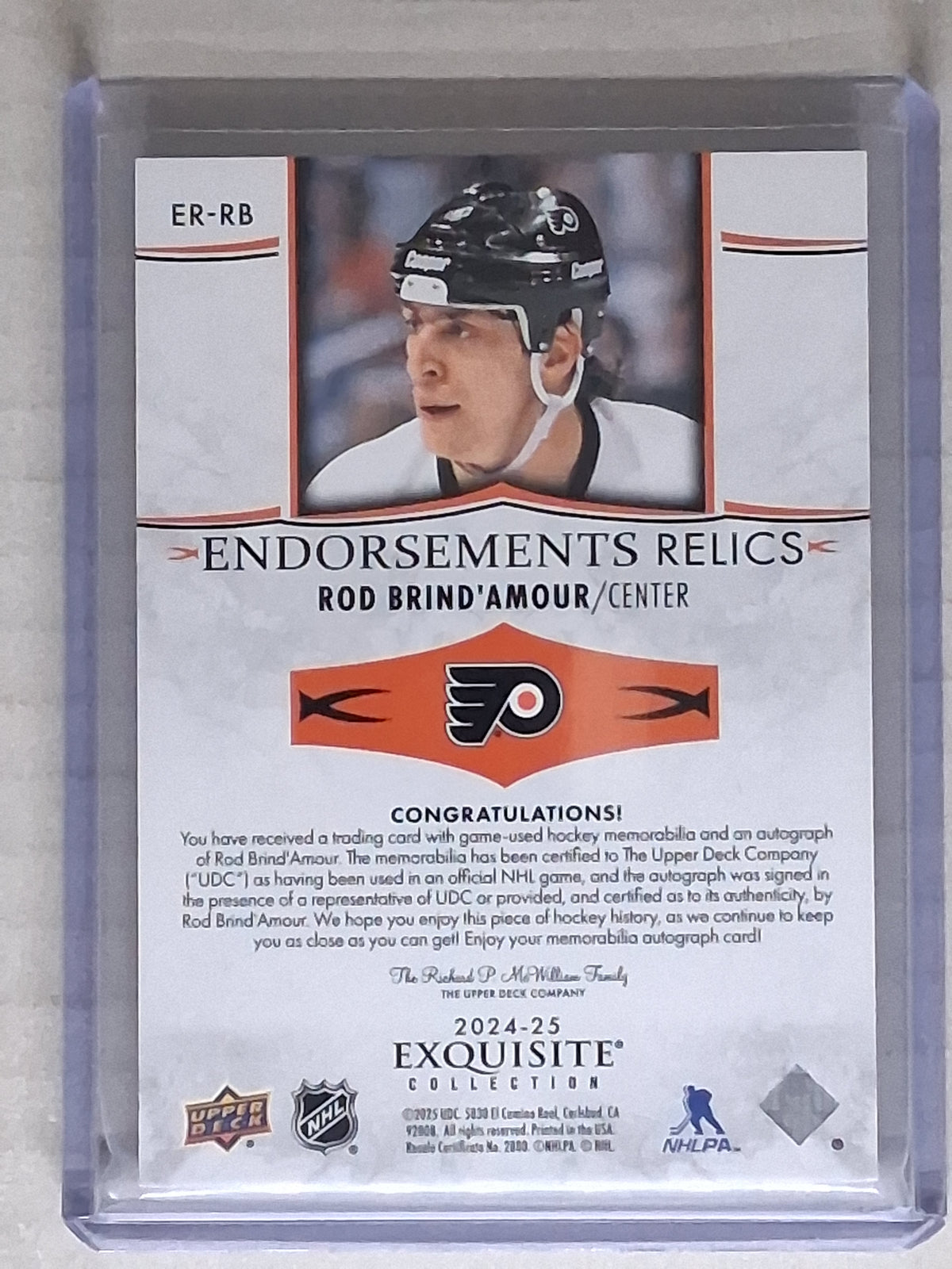 2024-25 Exquisite Collection Endorsements Relics Rod Brind'amour Patch Auto /50