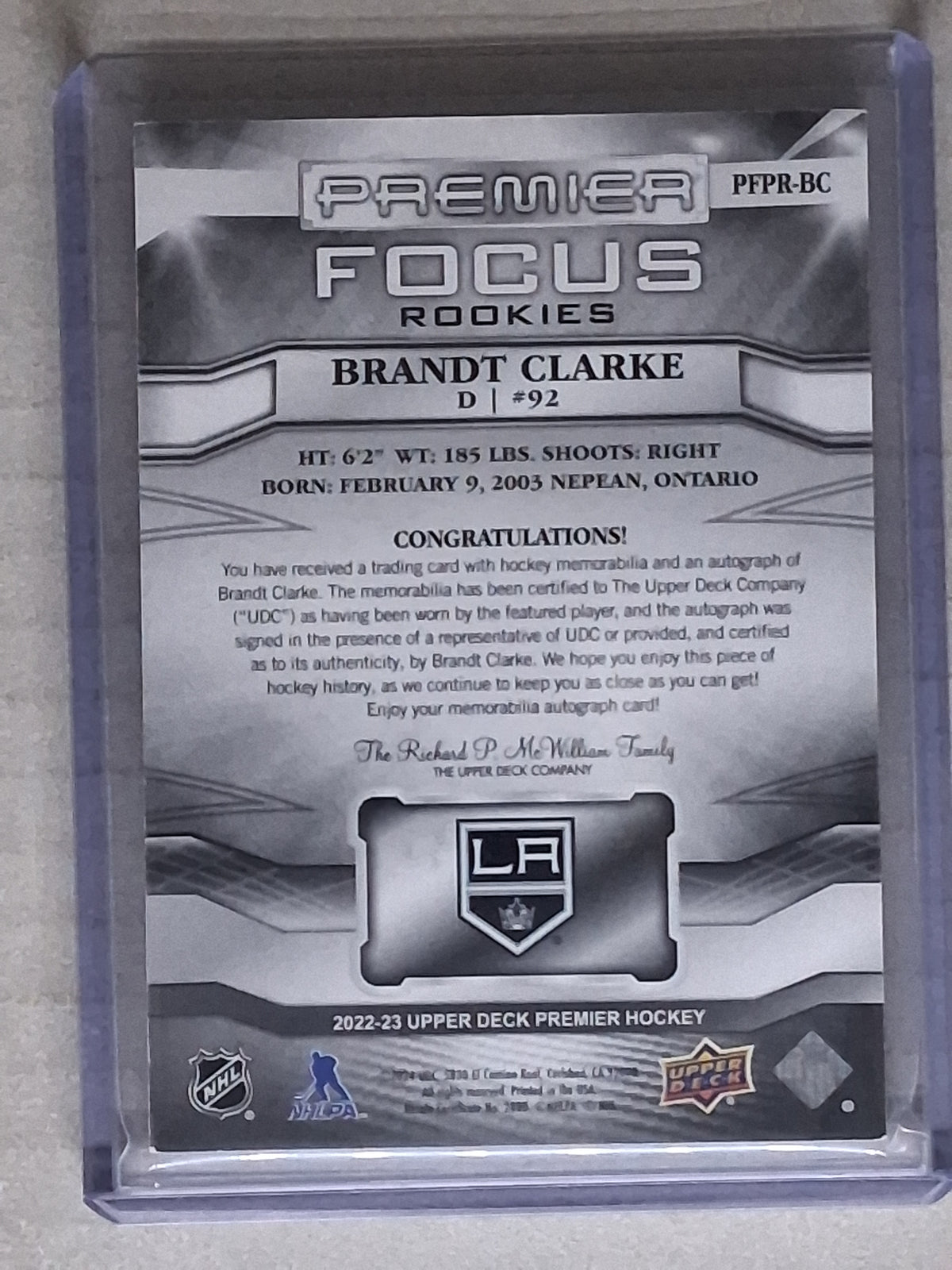 2022-23 Premier Focus Brandt Clarke Rookies /49
