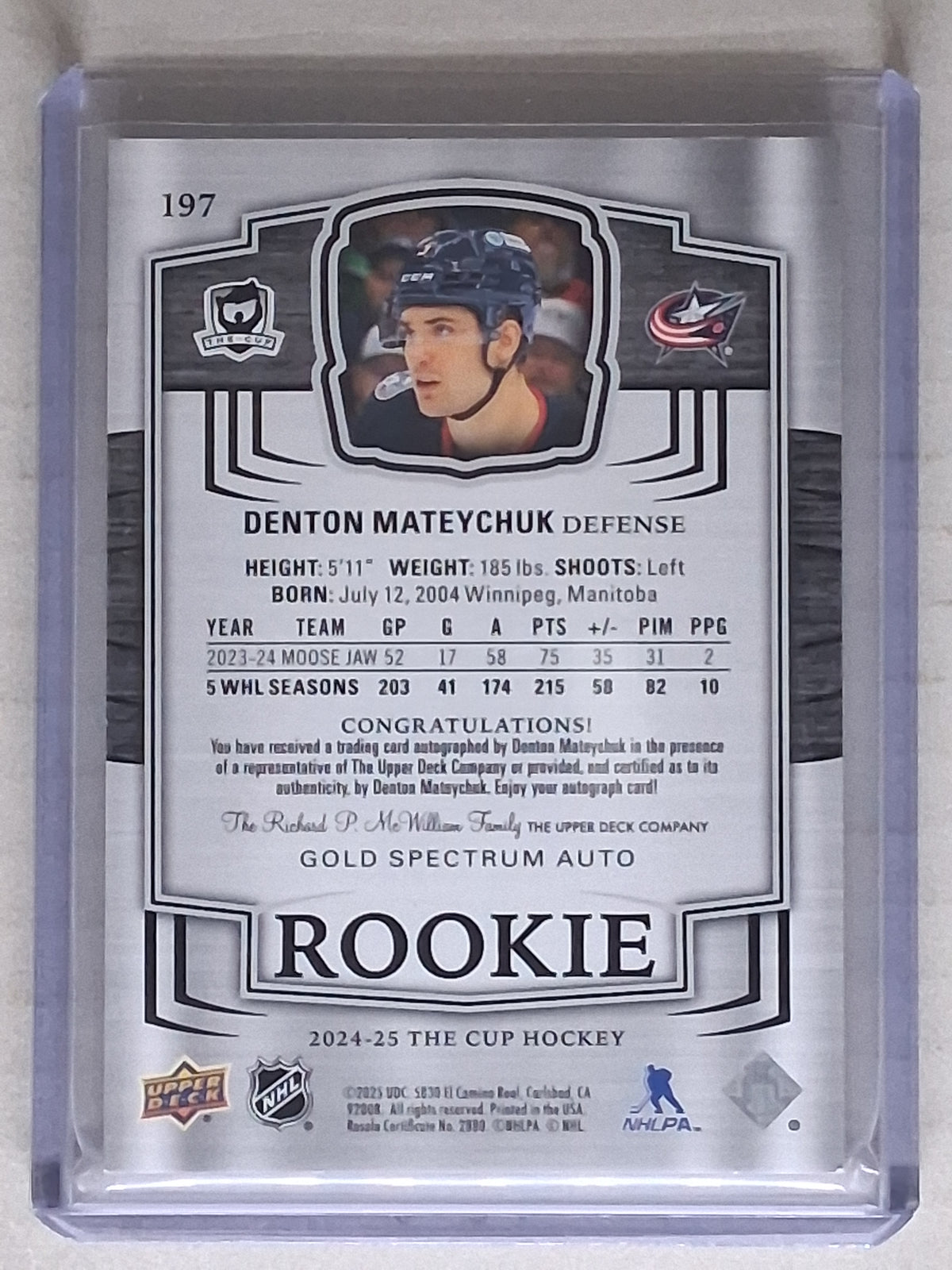 2024-25 The Cup Denon Mateychuk Gold Spectrum Auto /36