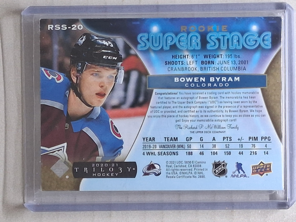 2020-21 Trilogy Bowen Byram Rookie Super Stage Patch Auto /15