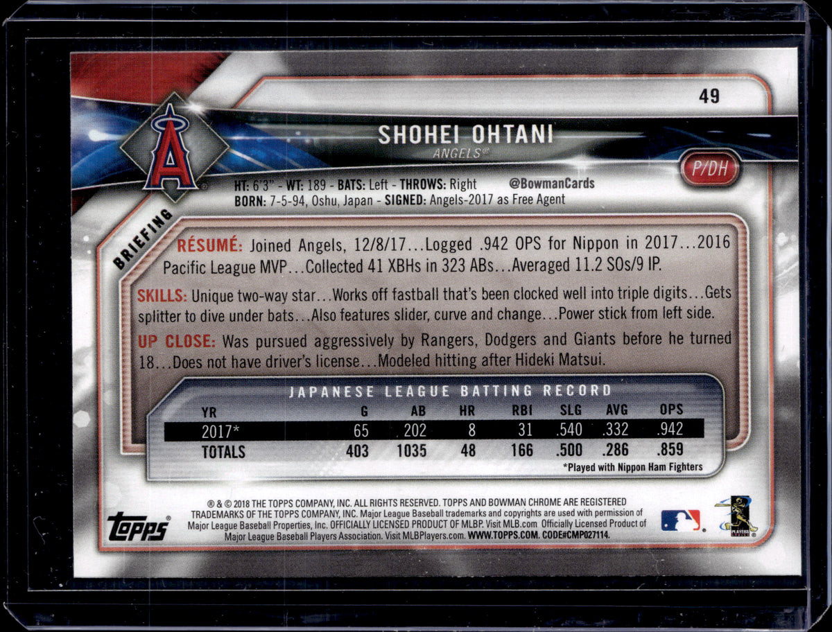 2018 Bowman #49 Shohei Ohtani  (RC)