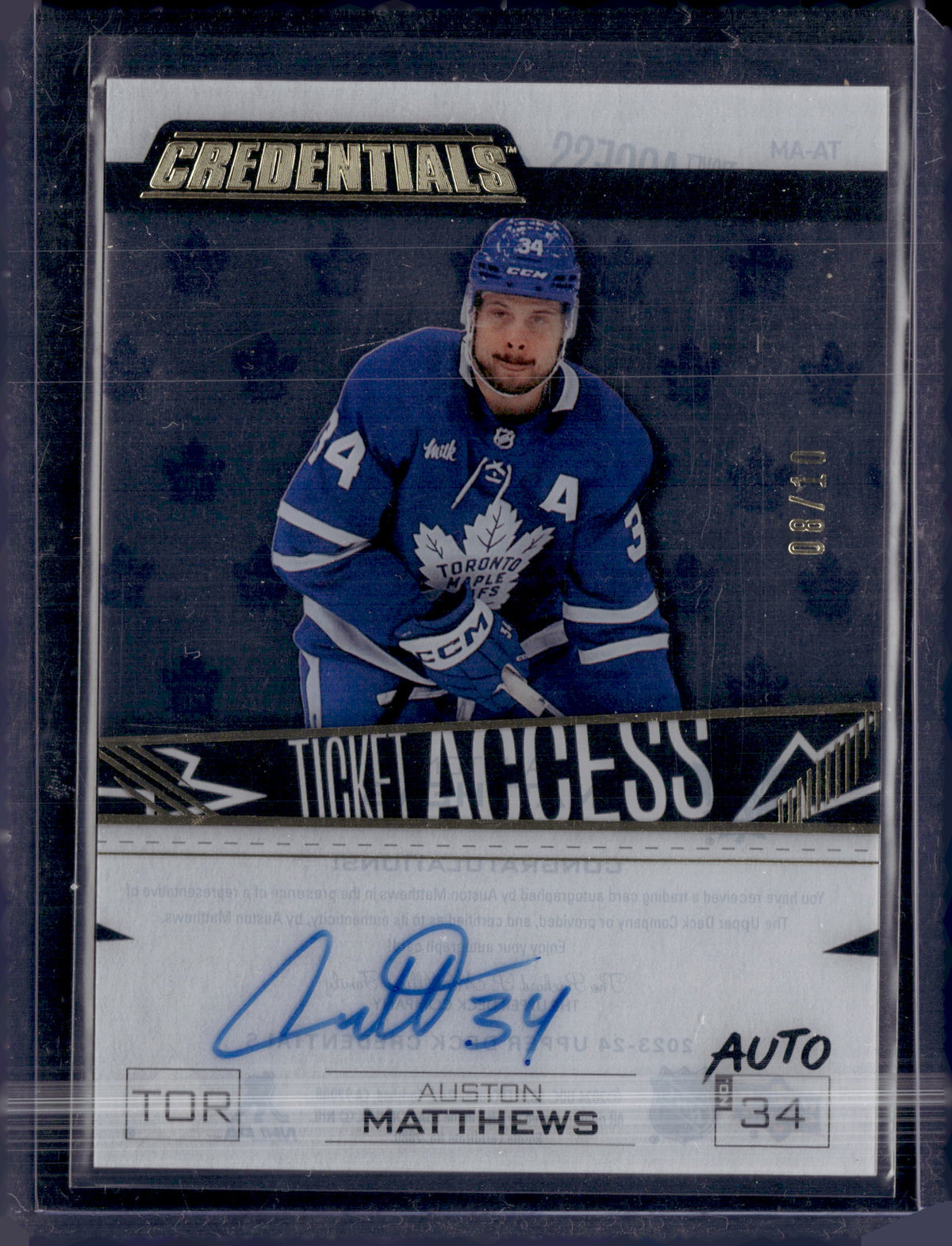 2023-24 UD Credentials Auston Matthews Ticket Access Auto /10