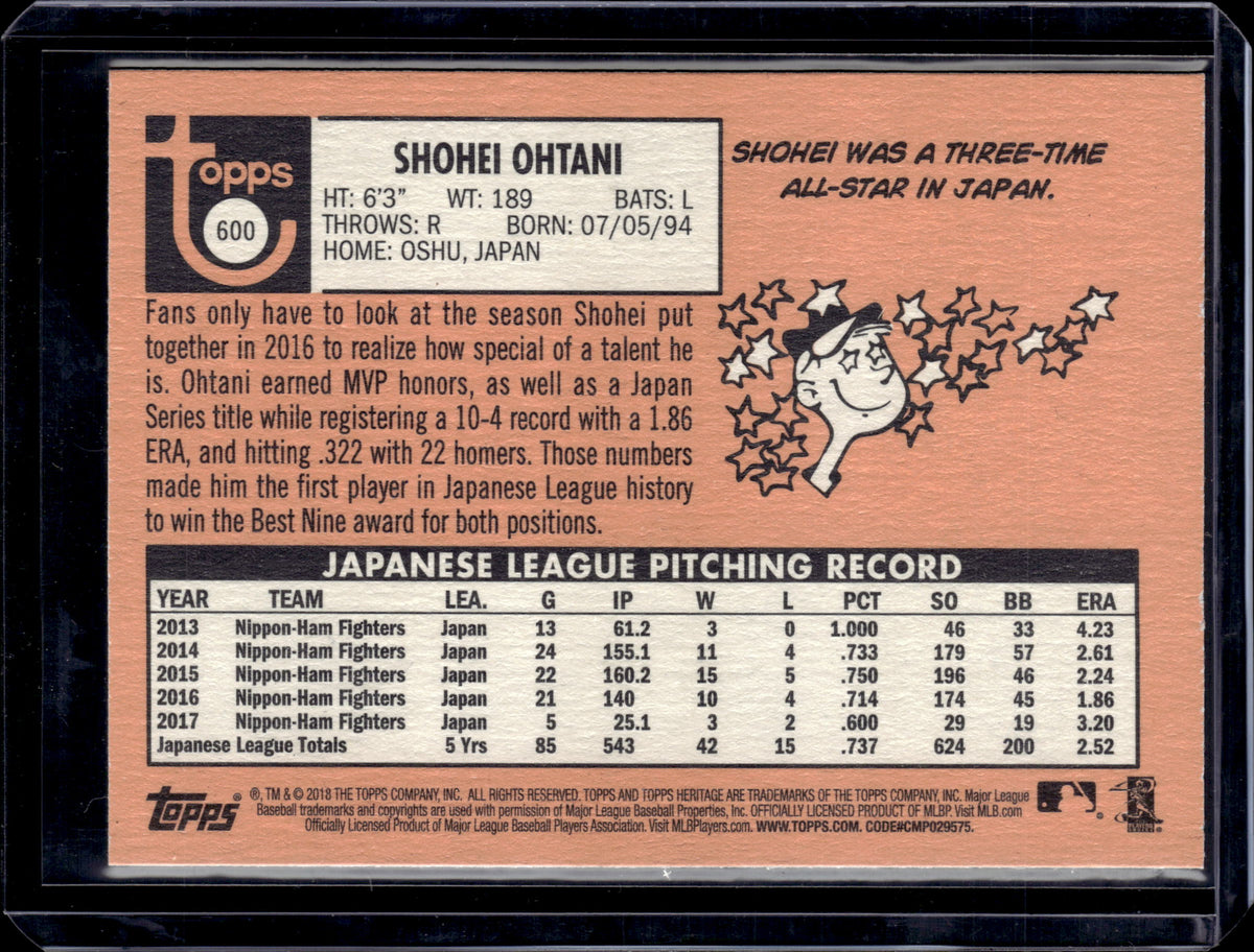 2018 Topps Heritage Shohei Ohtani Rookie RC #600