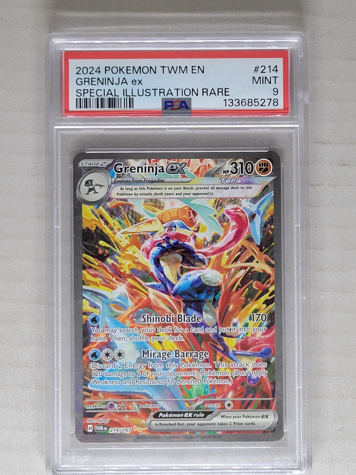 2024 POKEMON TWM EN-TWILIGHT MASQUERADE #214 GRENINJA EX PSA 9
