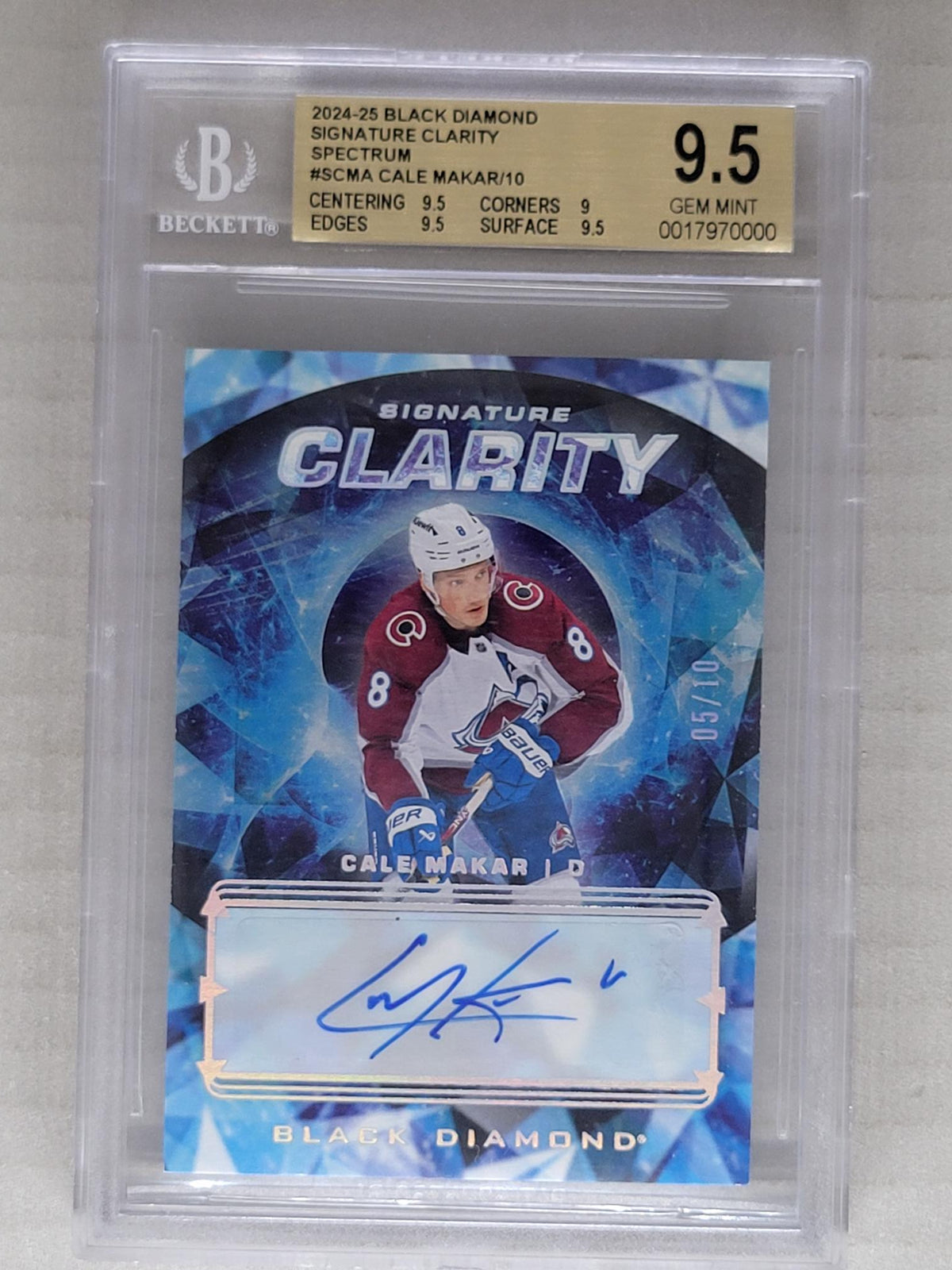 2024-25 UD Black Diamond Cale Makar Signature Clarity /10