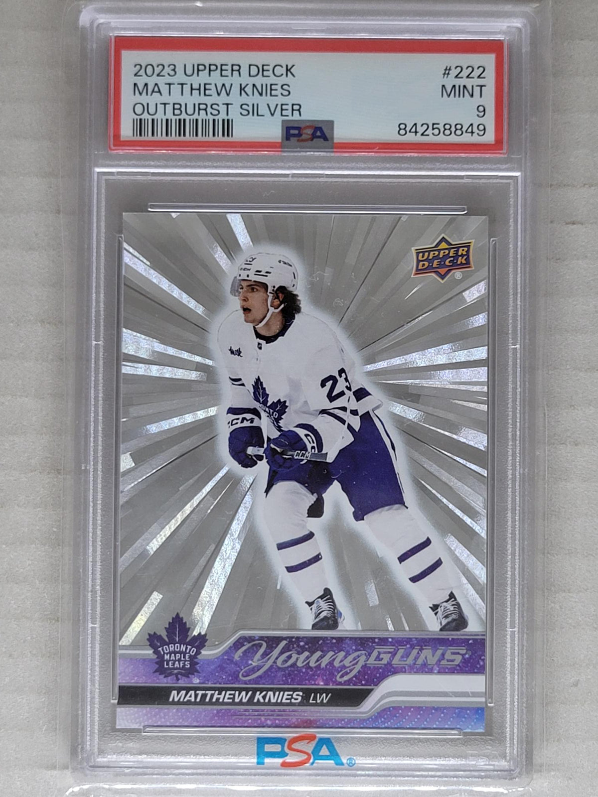 Upper Deck 2023-24 Series 1 Young Guns #222 Matthew Knies RC PSA 9 MINT