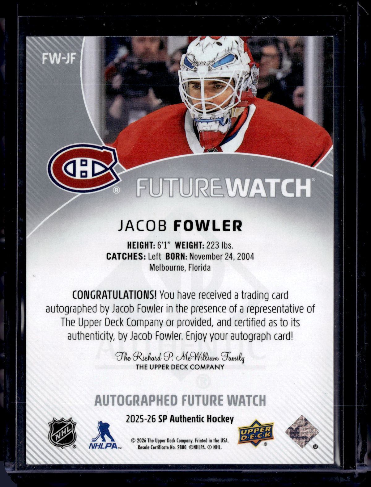 2025-26 SP Authentic Future Watch Auto Retro /599 Jacob Fowler