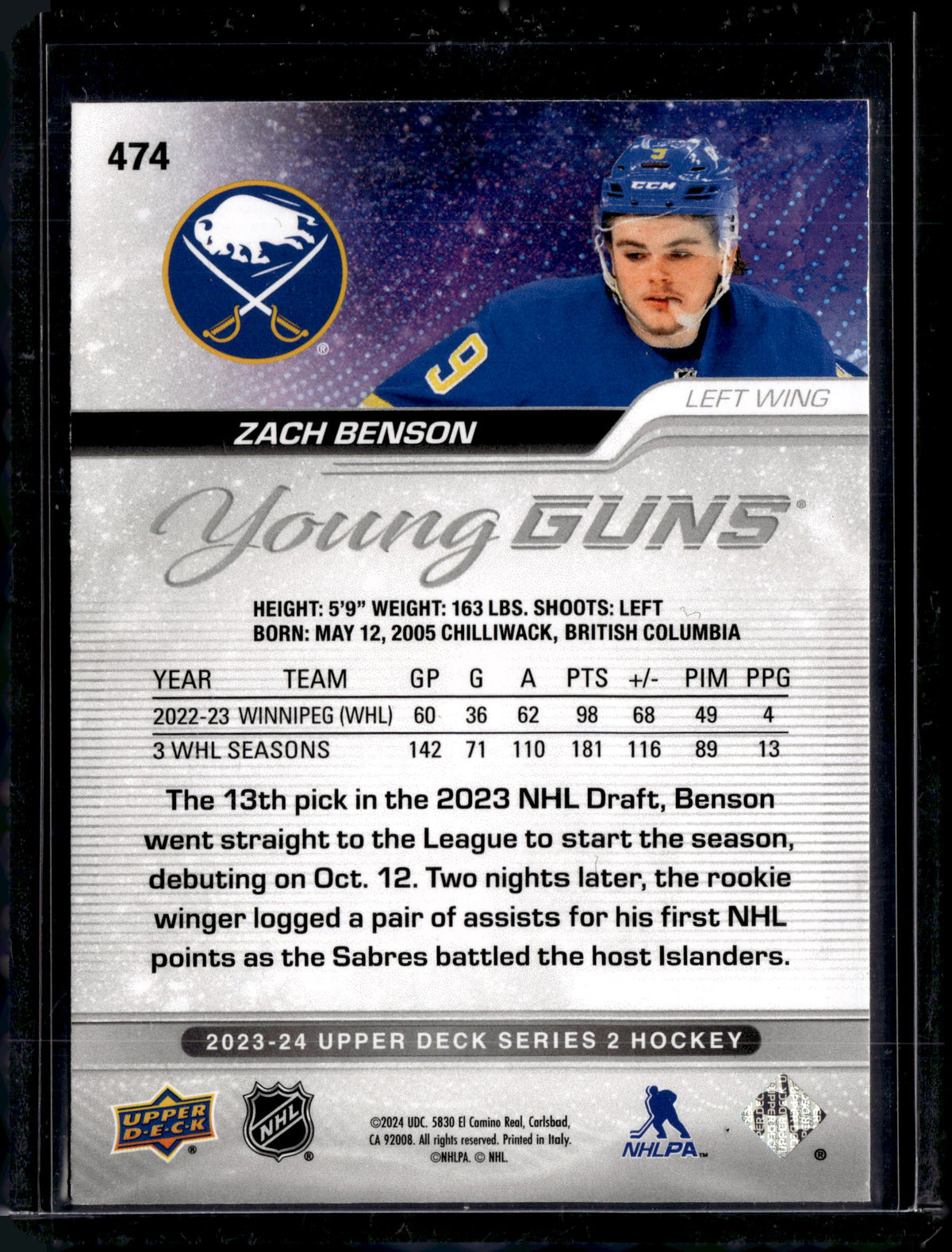2023-24 Upper Deck Young Guns Outburst Zach Benson