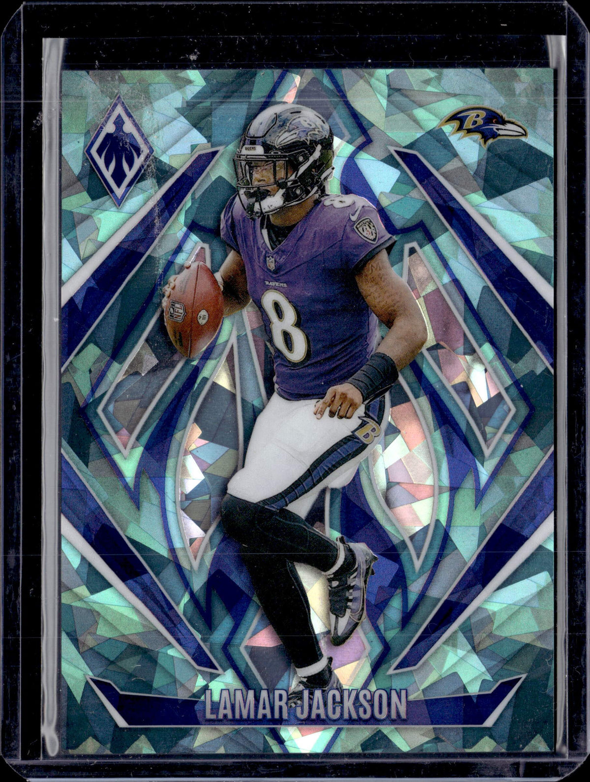 2024 Panini Phoenix Football Lamar Jackson Teal Cracked Ice /7 #102 Ravens