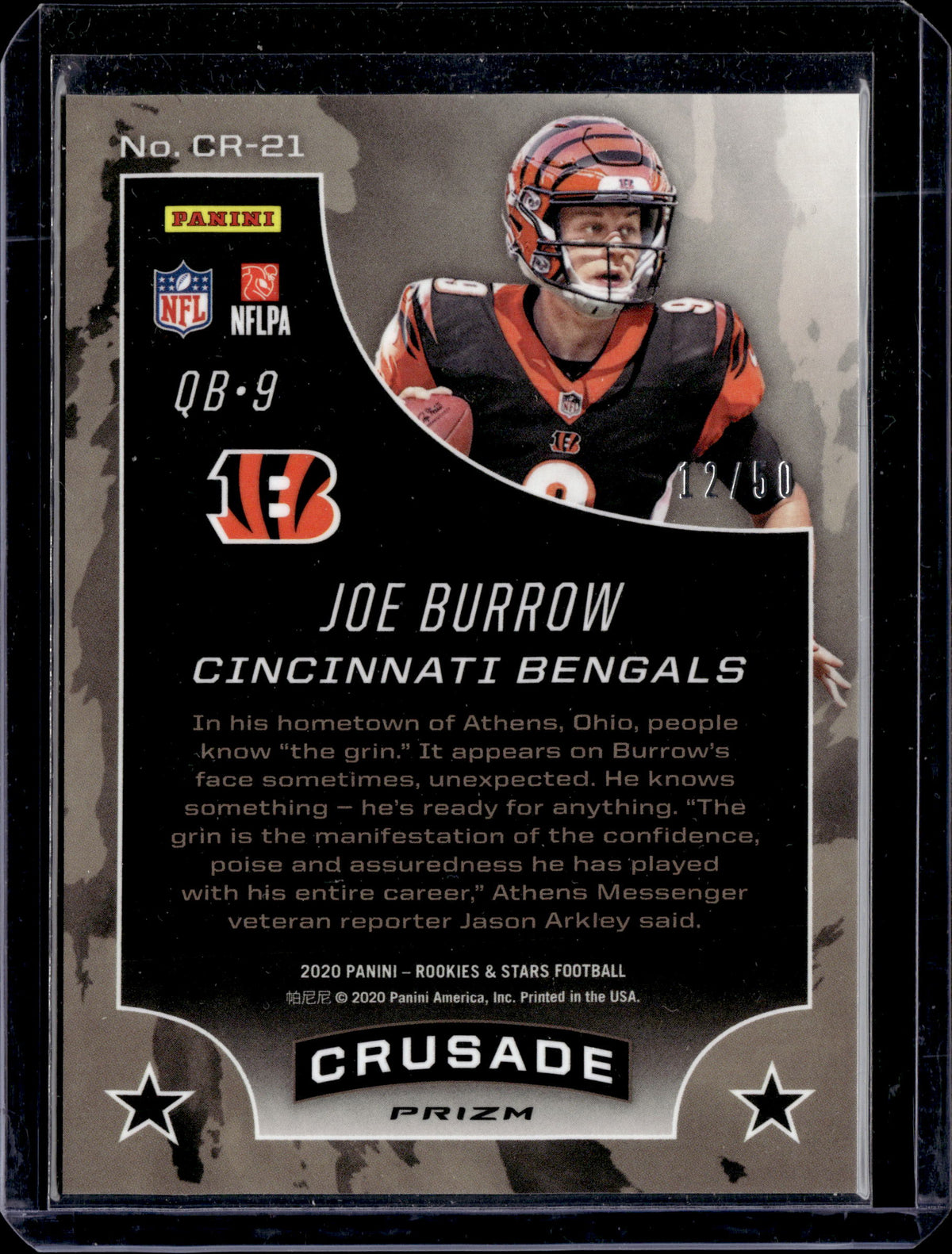 Joe Burrow RC 2020 Panini Rookies & Stars Crusade Purple /50