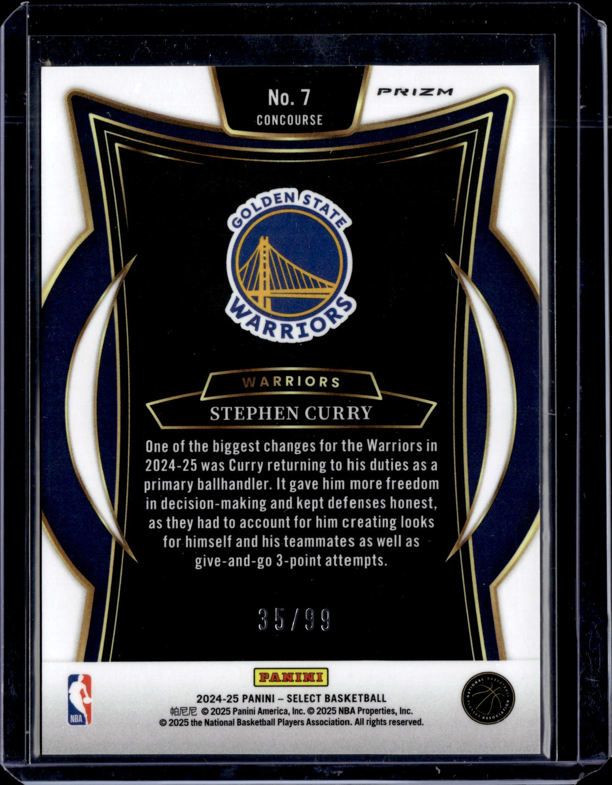 2024-25 Panini Select #7 Stephen Curry White Wave Prizm #/99
