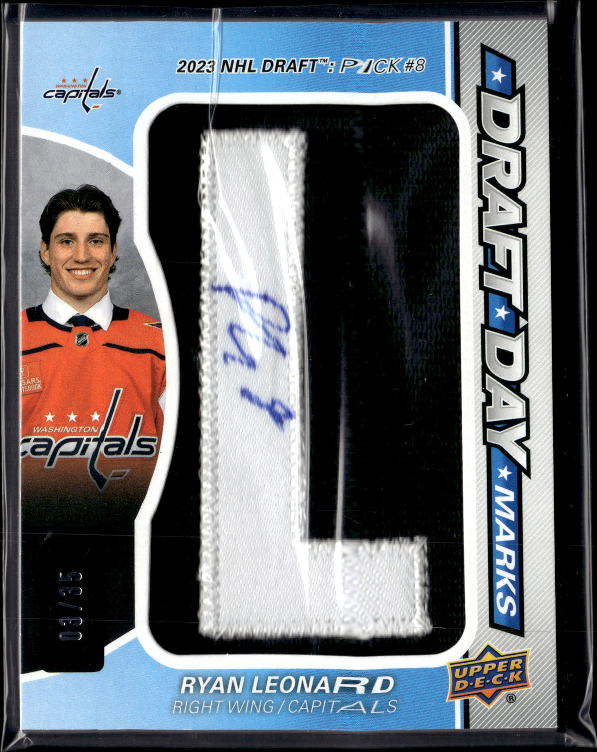 2024-25 Upper Deck SP Game Used Draft Day Marks /35 Ryan Leonard Rookie Auto