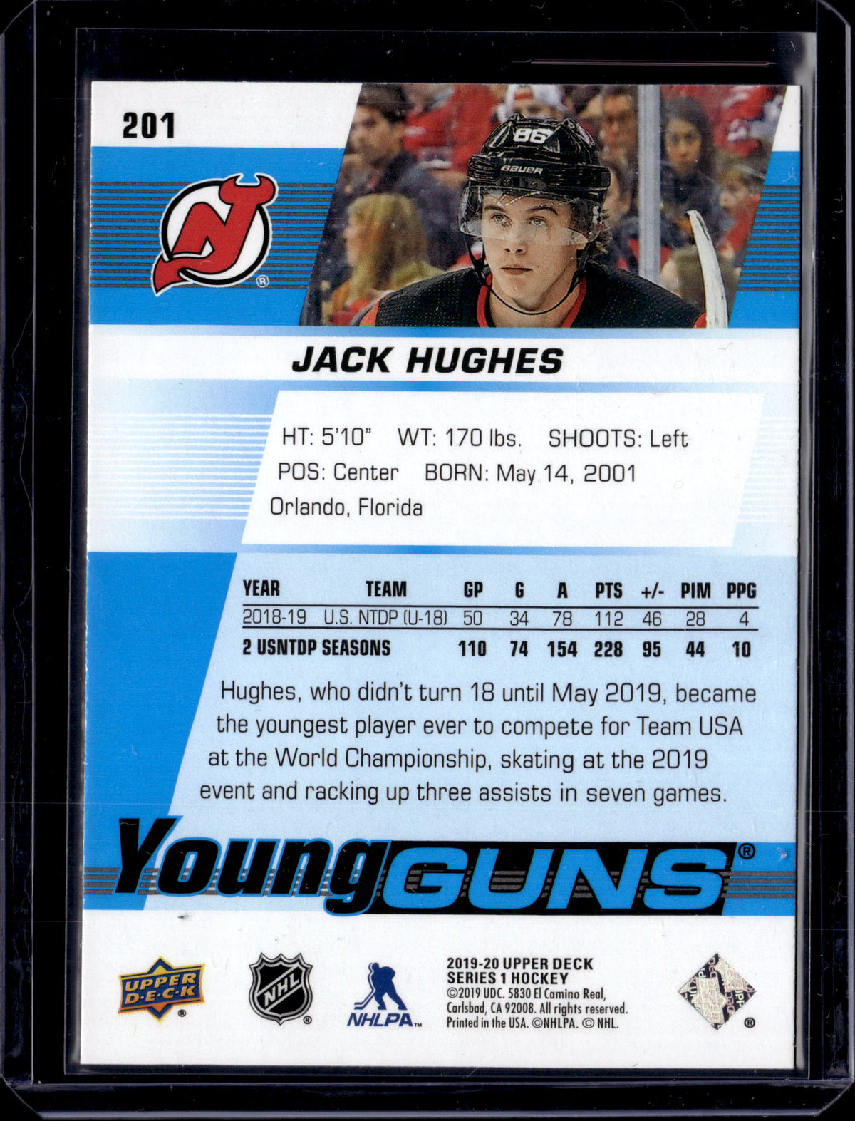 2019-20 Upper Deck Series 1 - Young Guns Jack Hughes