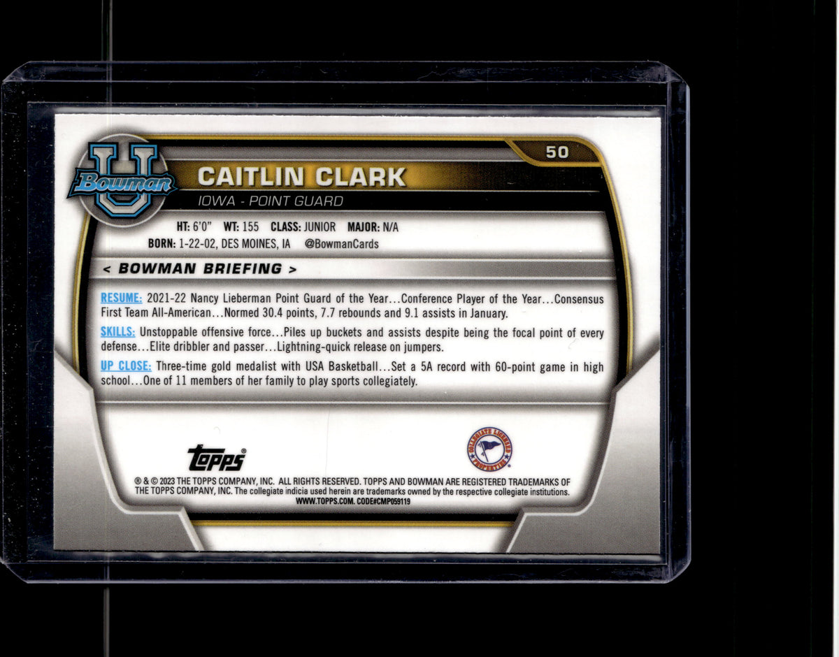 2023 Bowman U Chrome Caitlin Clark #50 1st Pink Refractor Rookie Iowa RC
