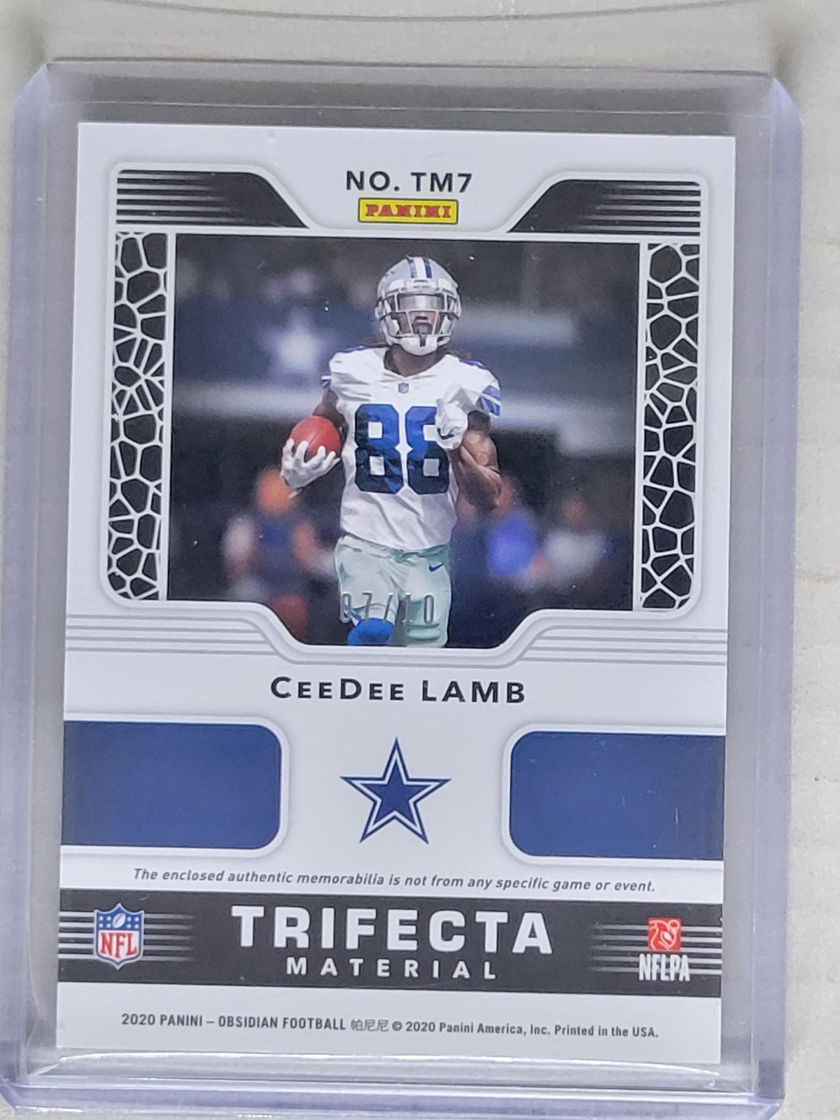 2020 Panini Obsidian CeeDee Lamb Trifecta Materials /10 Triple Patch RC
