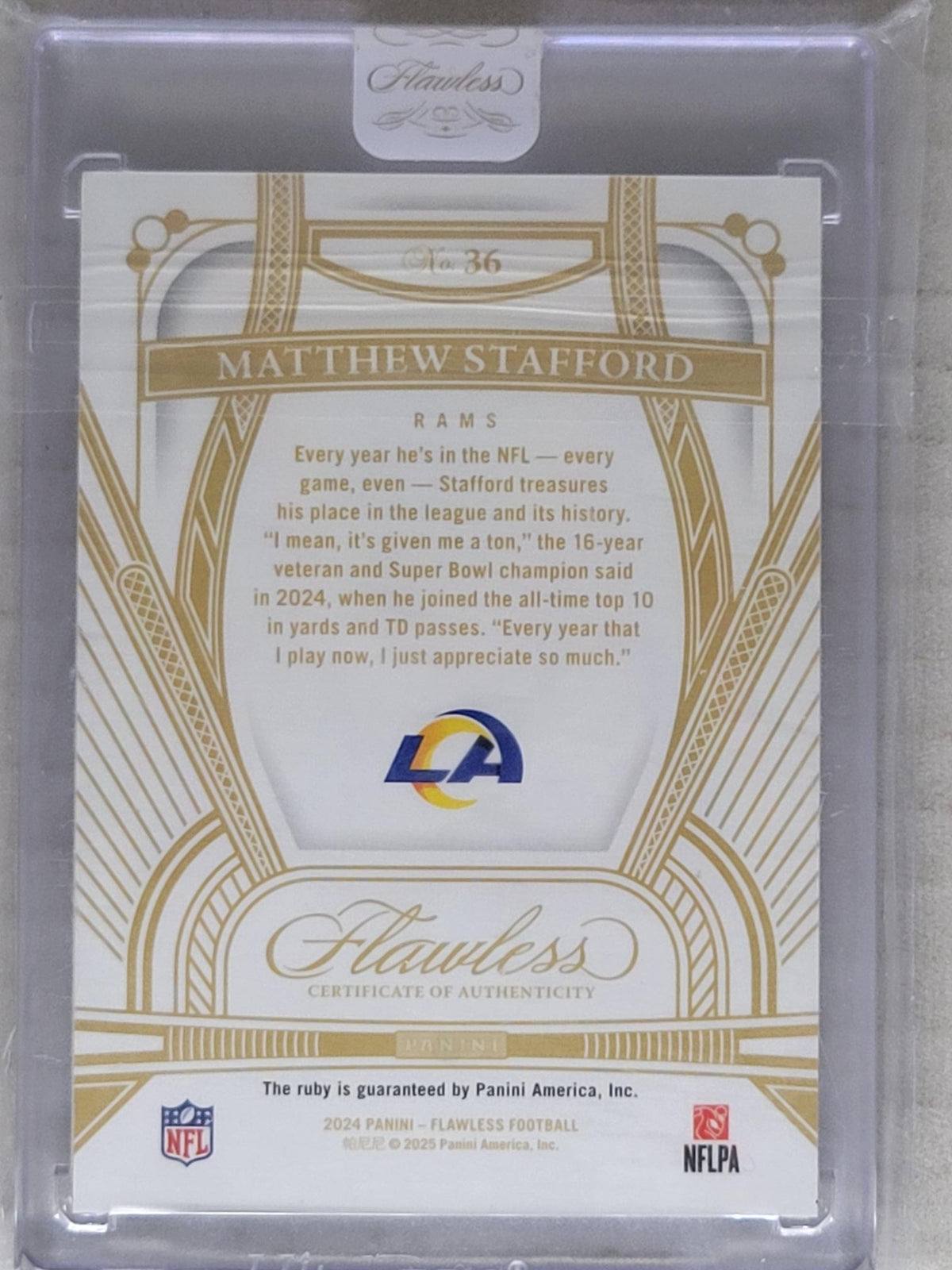 2024 Panini Flawless Matthew Stafford Ruby #/20 Rams