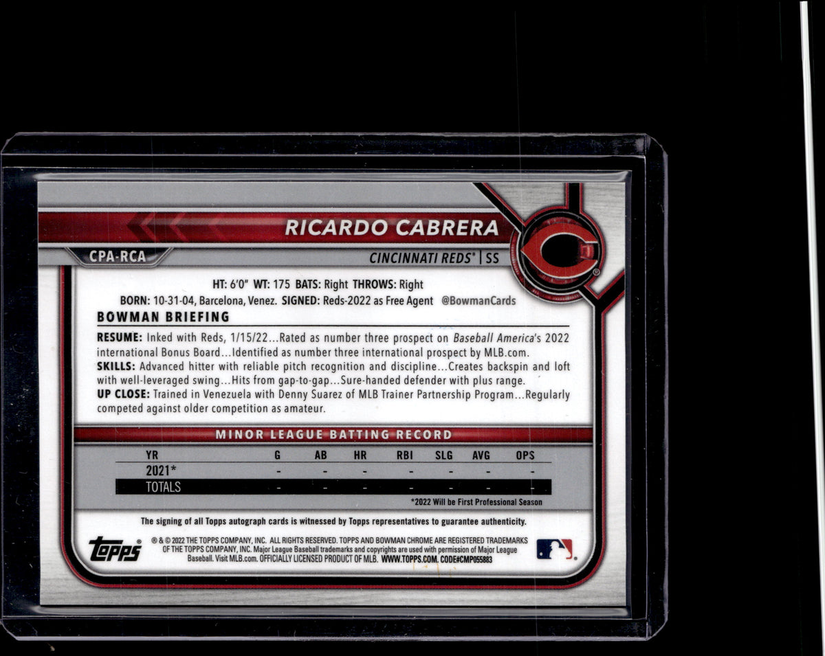 2022 Bowman Chrome 1st Ricardo Cabrera Auto Gold Refracto