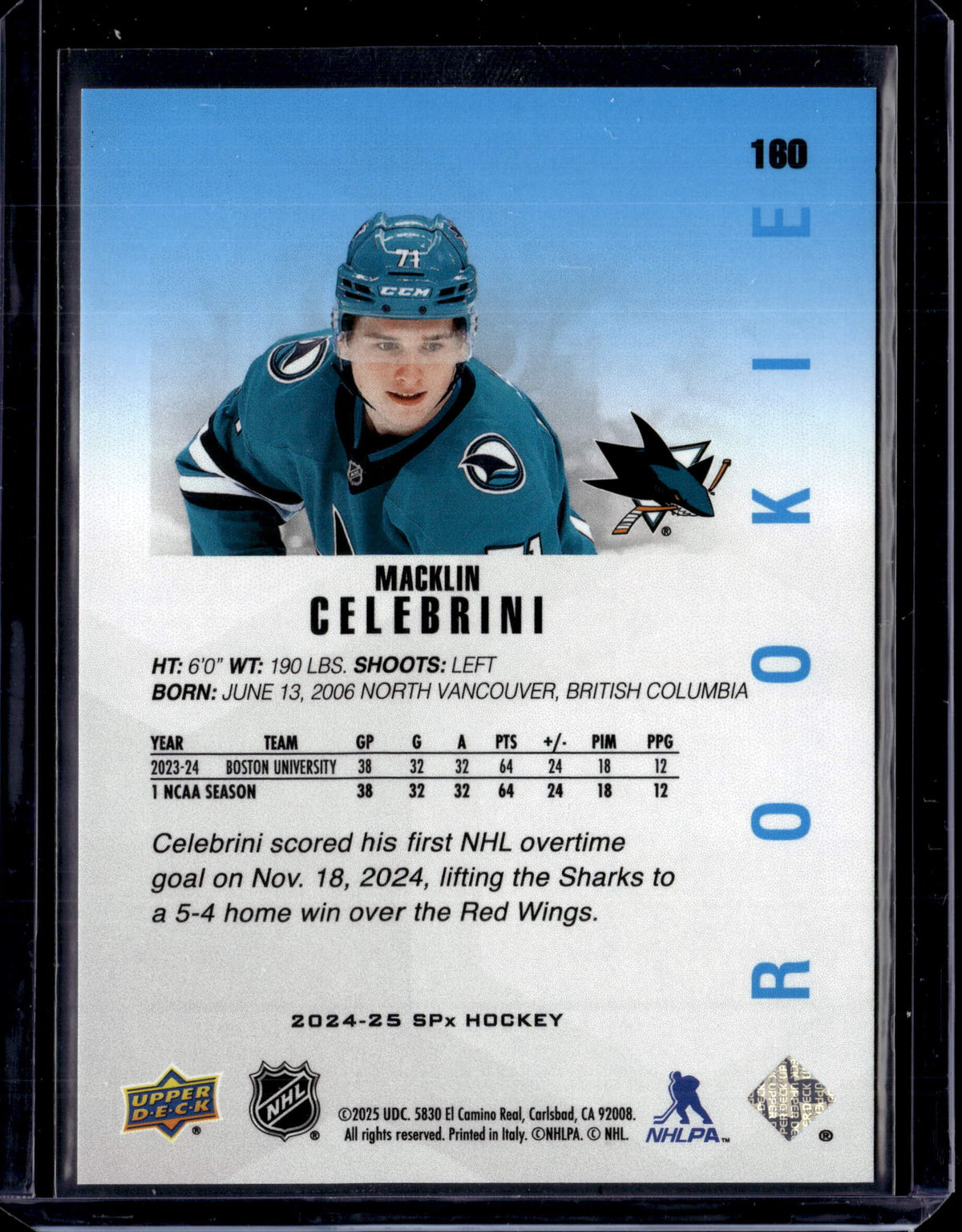 2024-25 SPX Macklin Celebrini Rookie #160